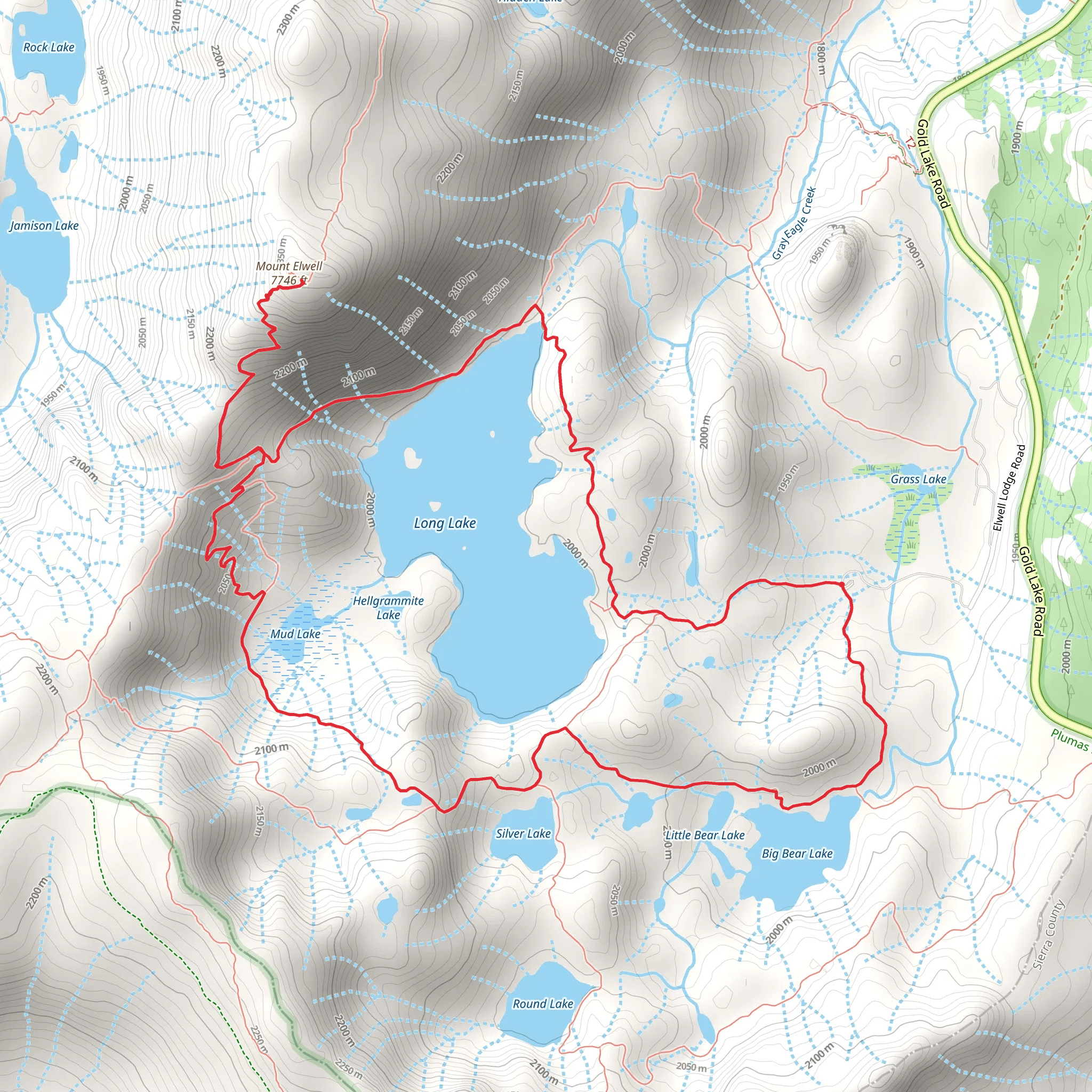 Long Lake Trail, Mount Elwell Trail and Mud Lake Loop Trail mobile static map