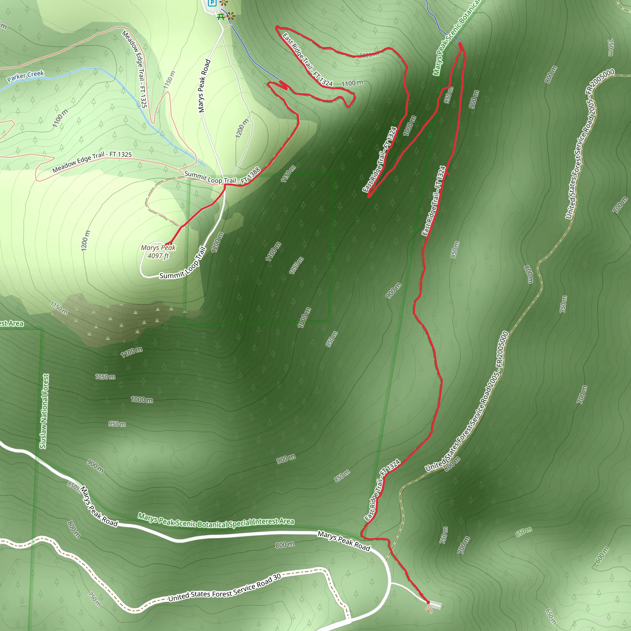 Marys Peak via East Ridge Trail mobile static map