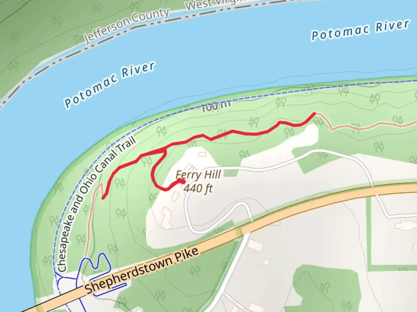 An image depicting the trail Ferry Hill and its surrounding area.
