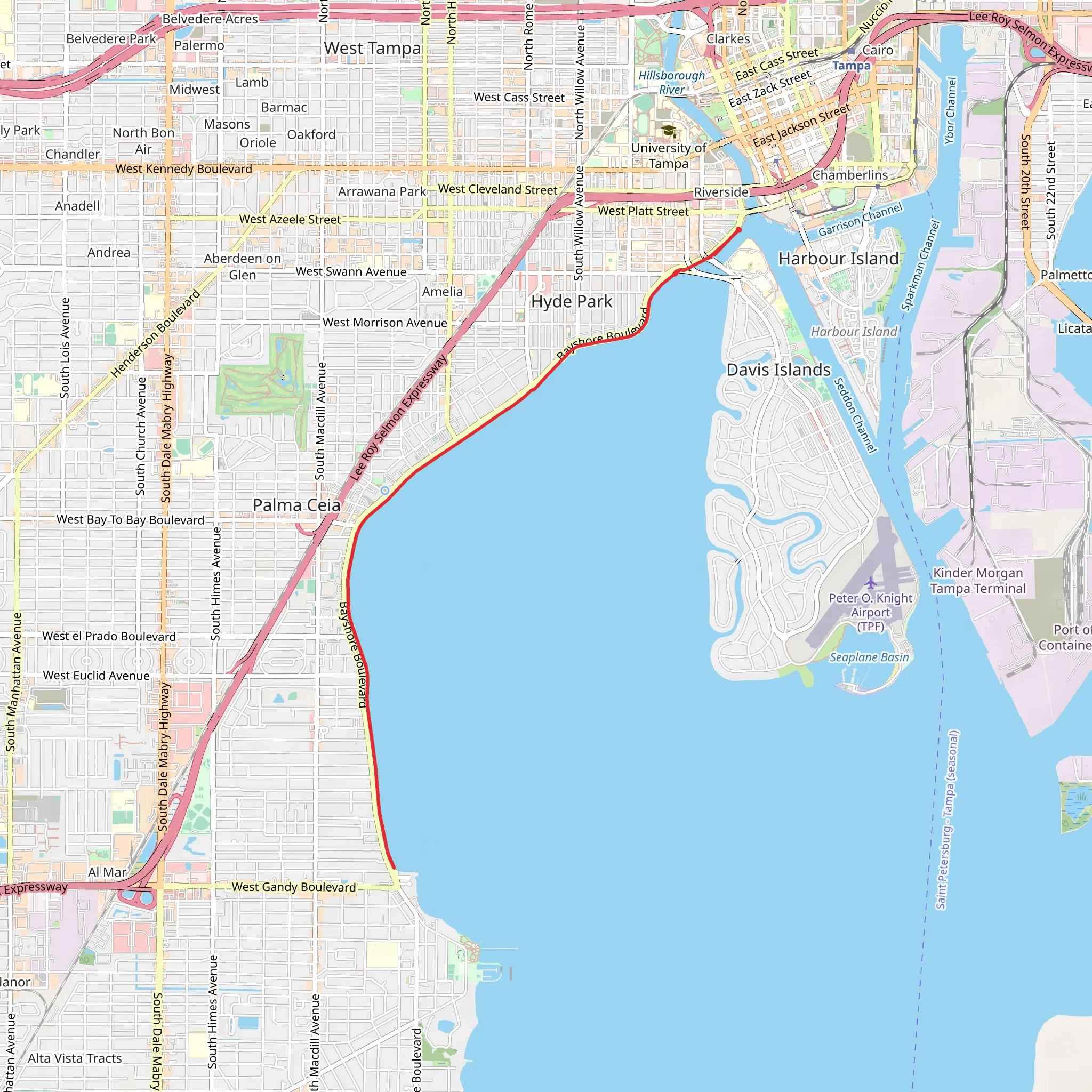 Bayshore Boulevard mobile static map