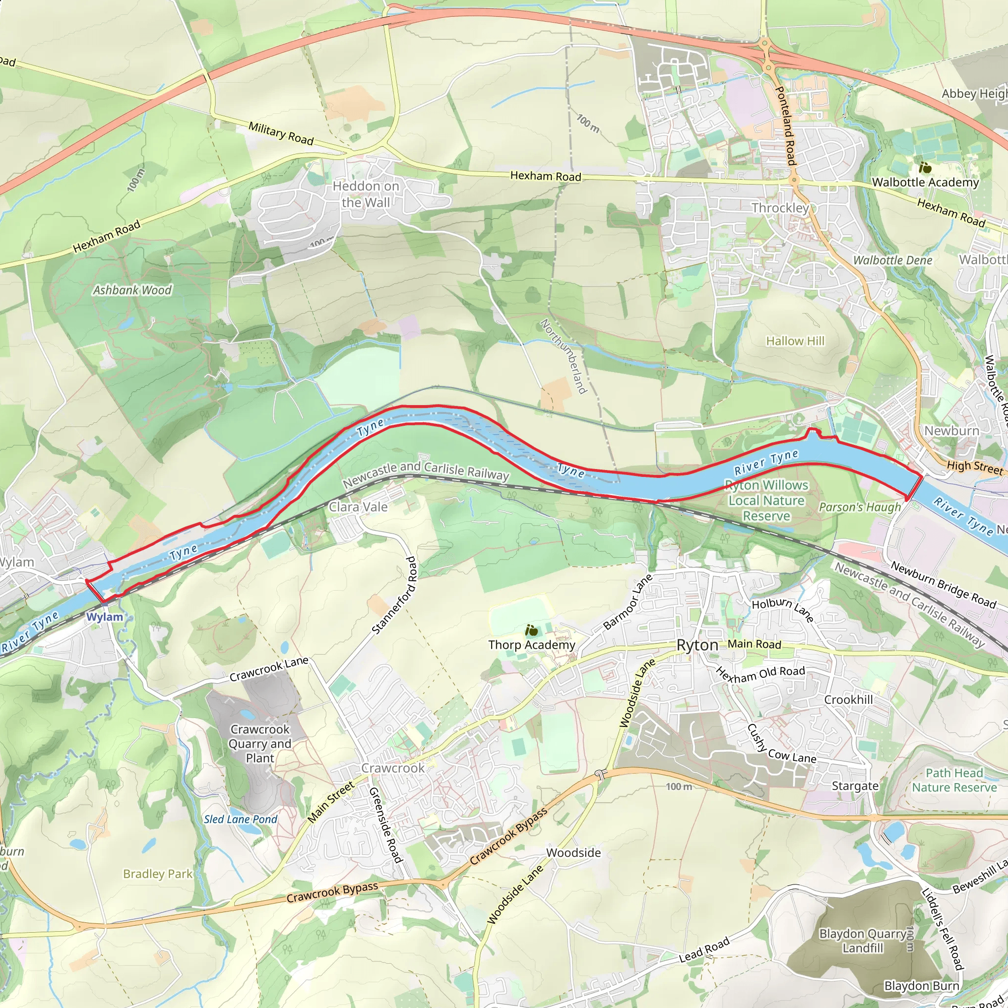 Newburn to Wylam Loop Walk mobile static map