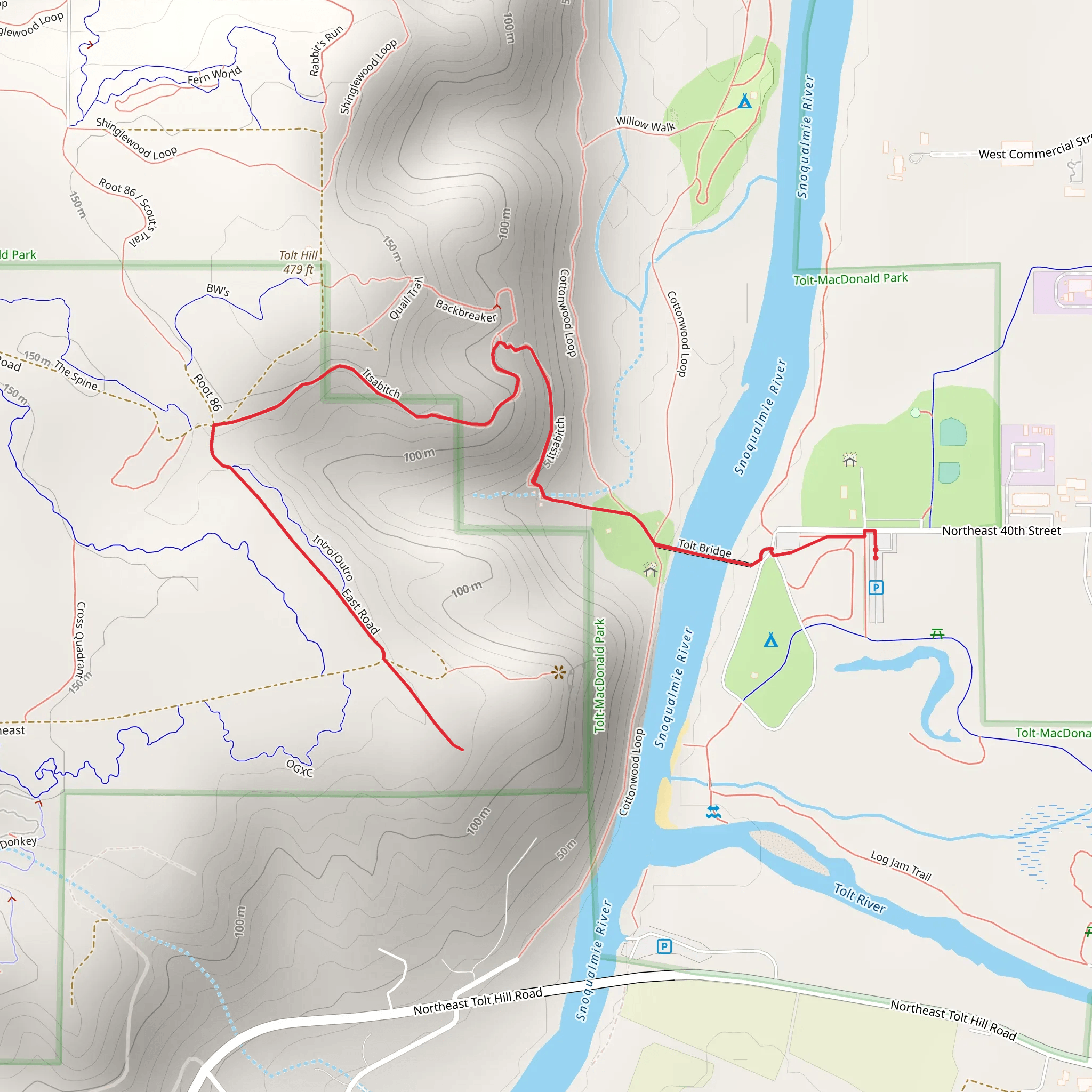 Tolt Bridge, Itsabitch and East Road mobile static map