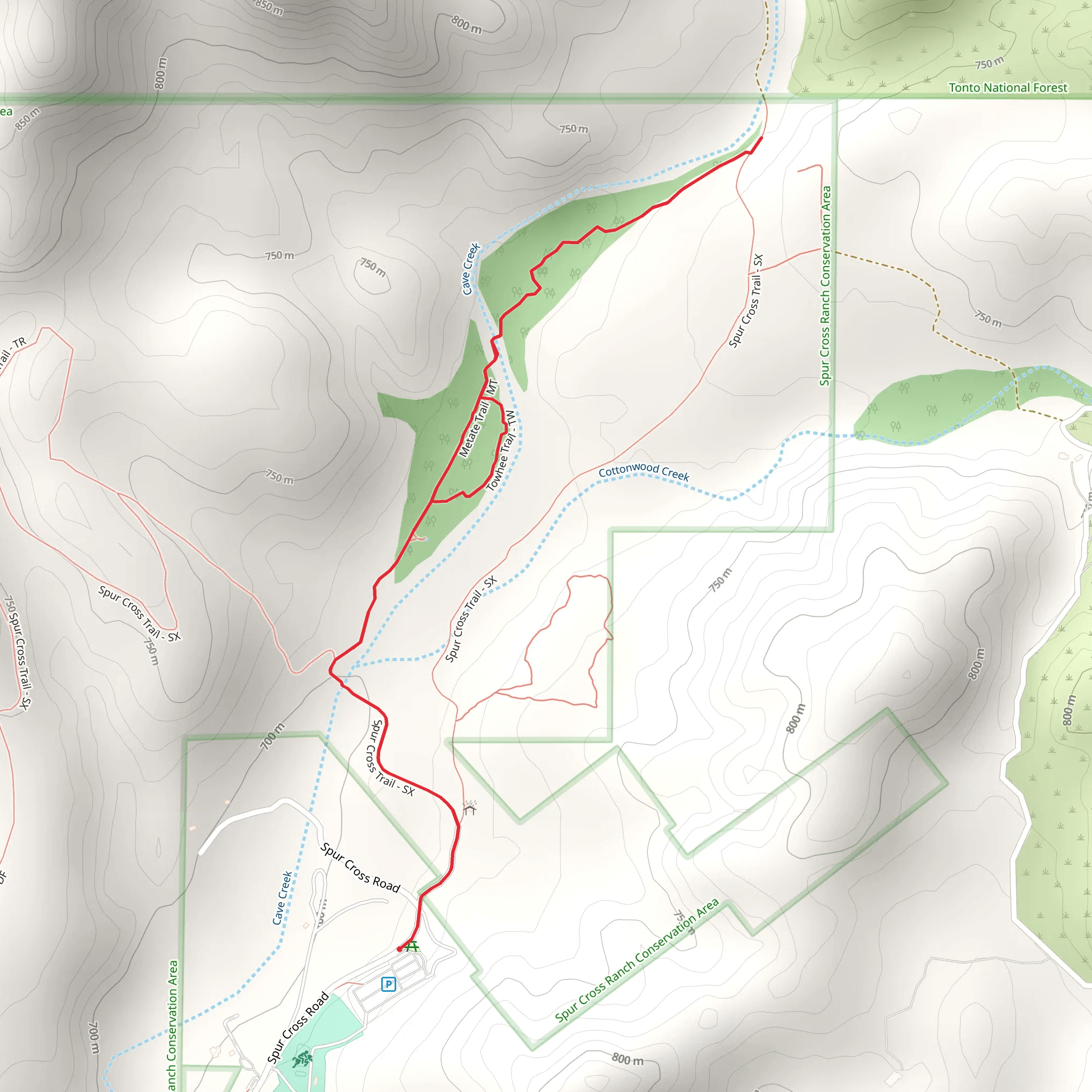 Metate and Towhee Trail mobile static map