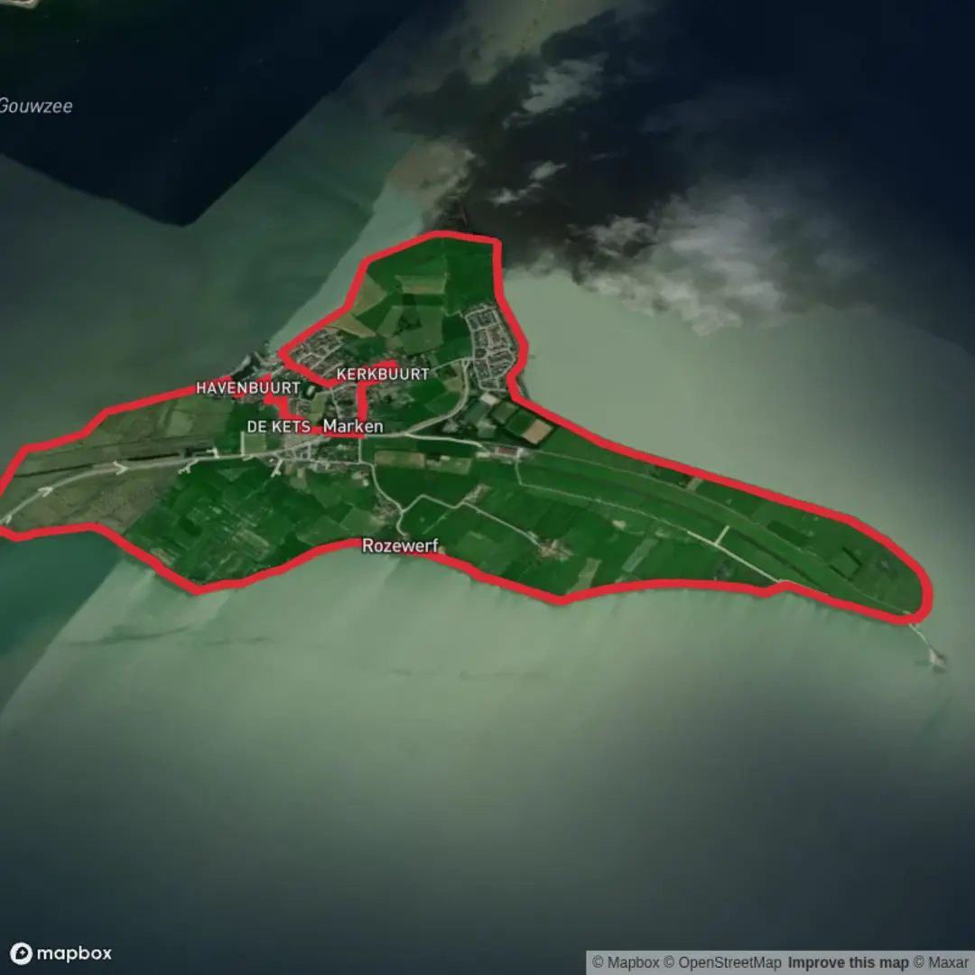 An image depicting the trail Havenbuurt Route, Rozewerf Route and Vuurtoten Route Loop and its surrounding area.