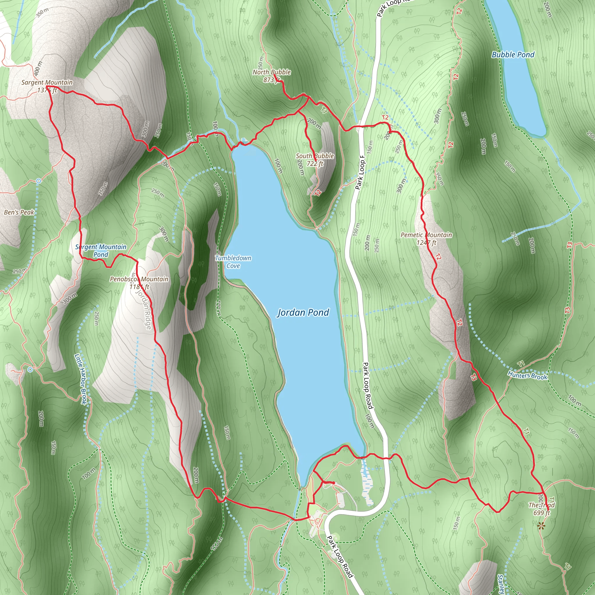 Jordan Pond, Penobscot Mountain and Sargent Mountain Loop mobile static map