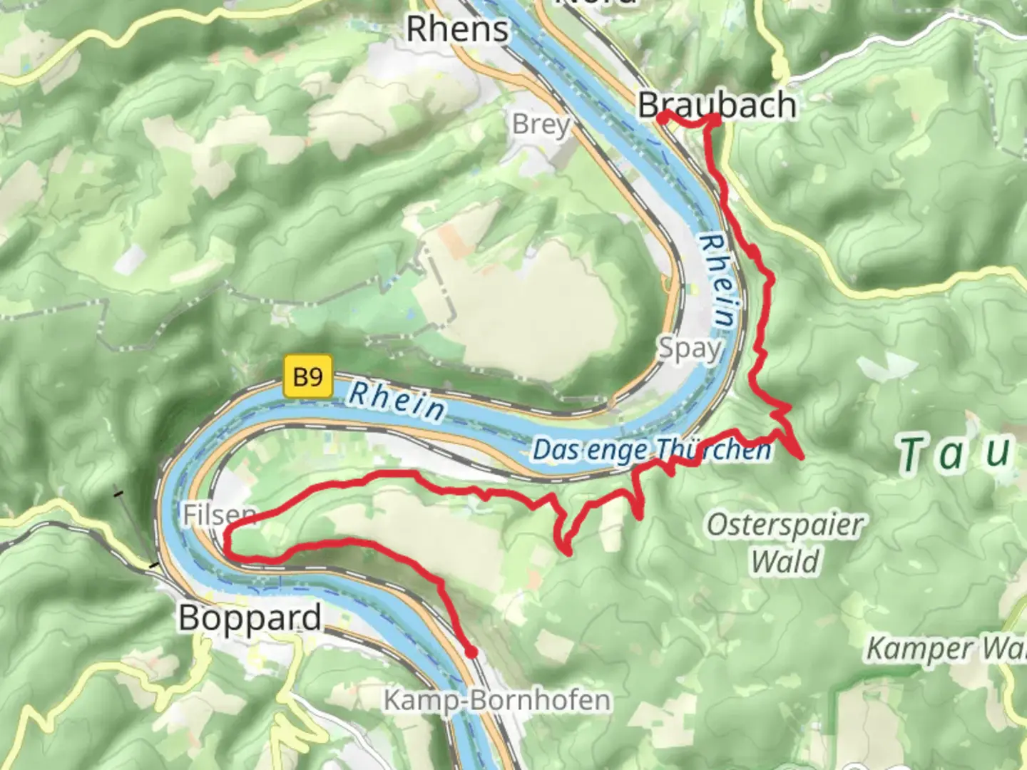 An image depicting the trail Braubach to Kampbornhofen Walk and its surrounding area.