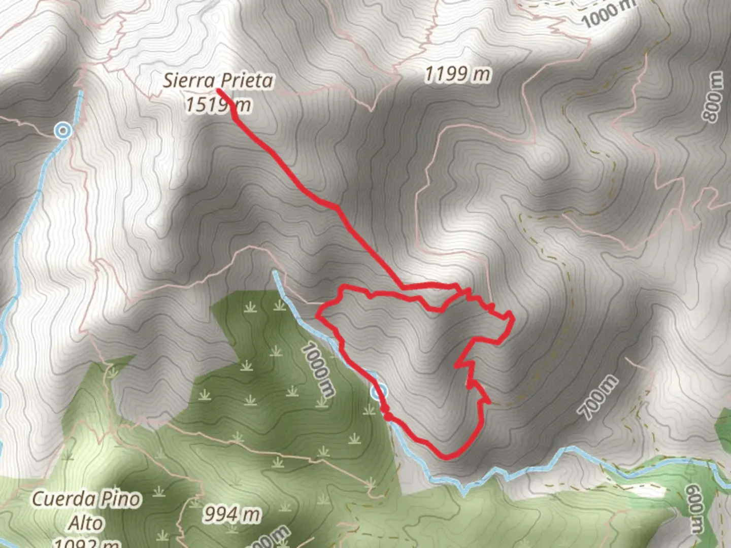 An image depicting the trail Fuente Techá - Sierra Prieta PR A 273 and its surrounding area.