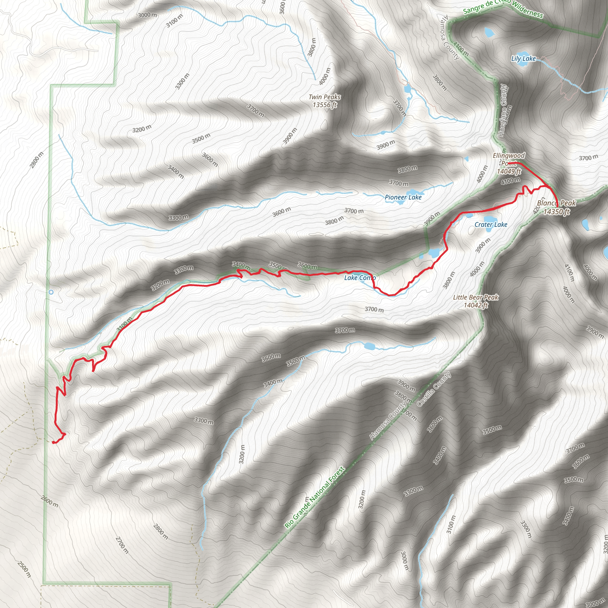 Ellingwood Point and Blanca Peak - Sisnaajiní Mount via Blanca Road mobile static map