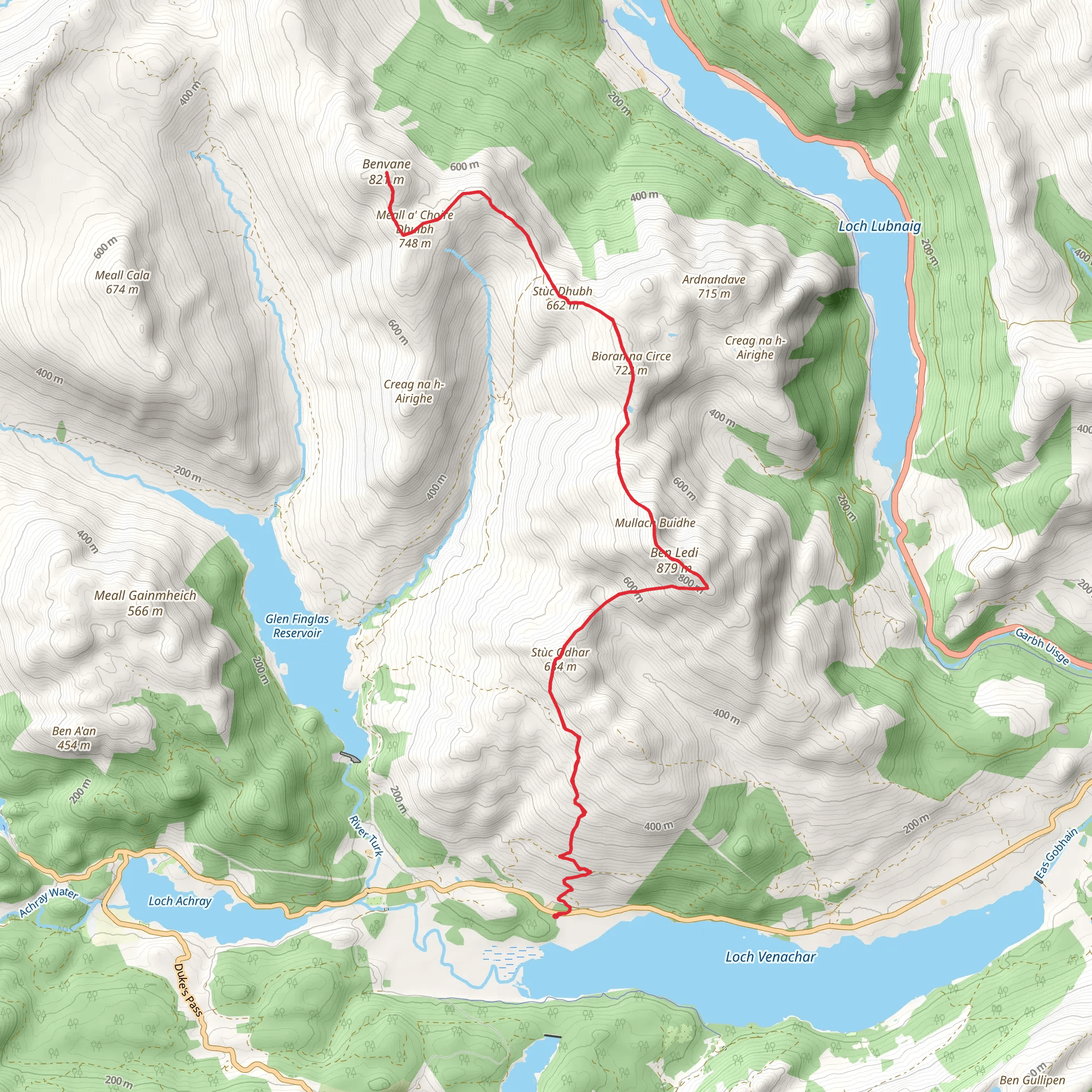 Ben Ledi and Benvane near Loch Venachar mobile static map