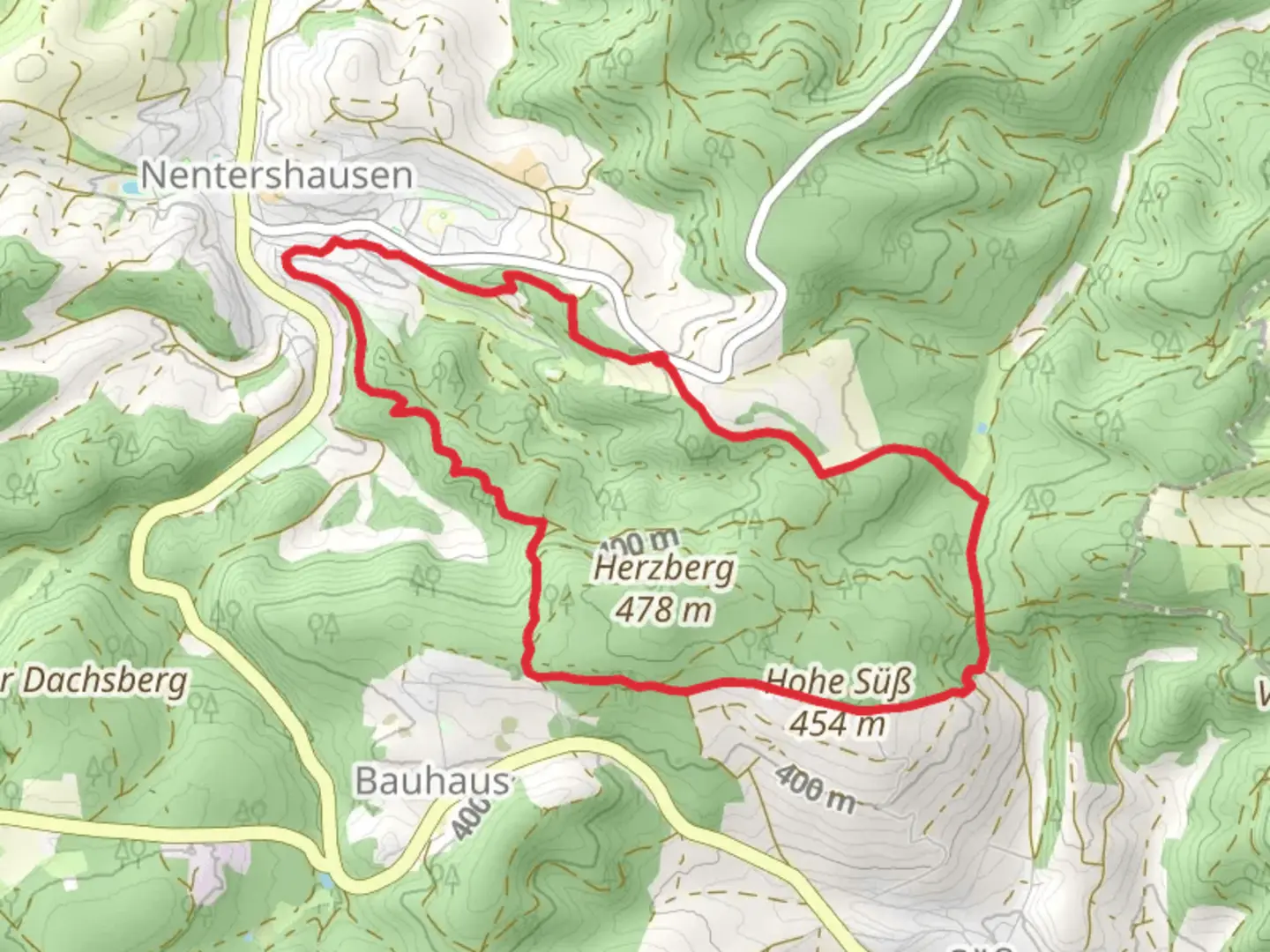 An image depicting the trail Tannenberg, Hohe Sub and Eichhornpfad Loop and its surrounding area.