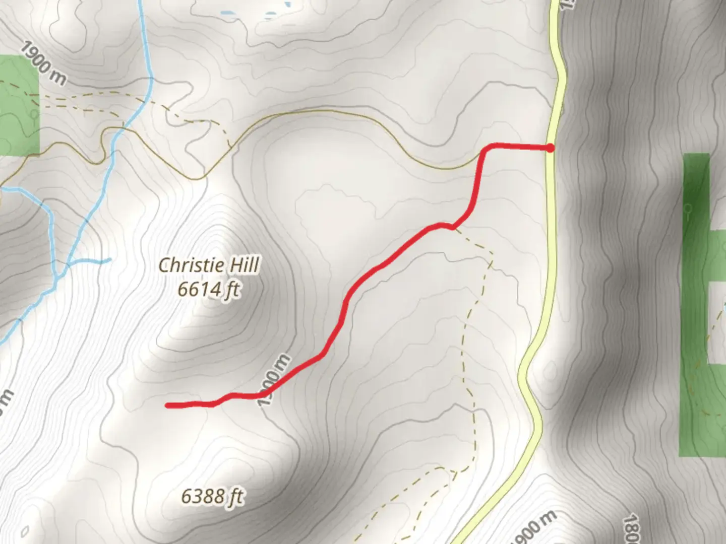 An image depicting the trail Christie Hill Out and Back and its surrounding area.