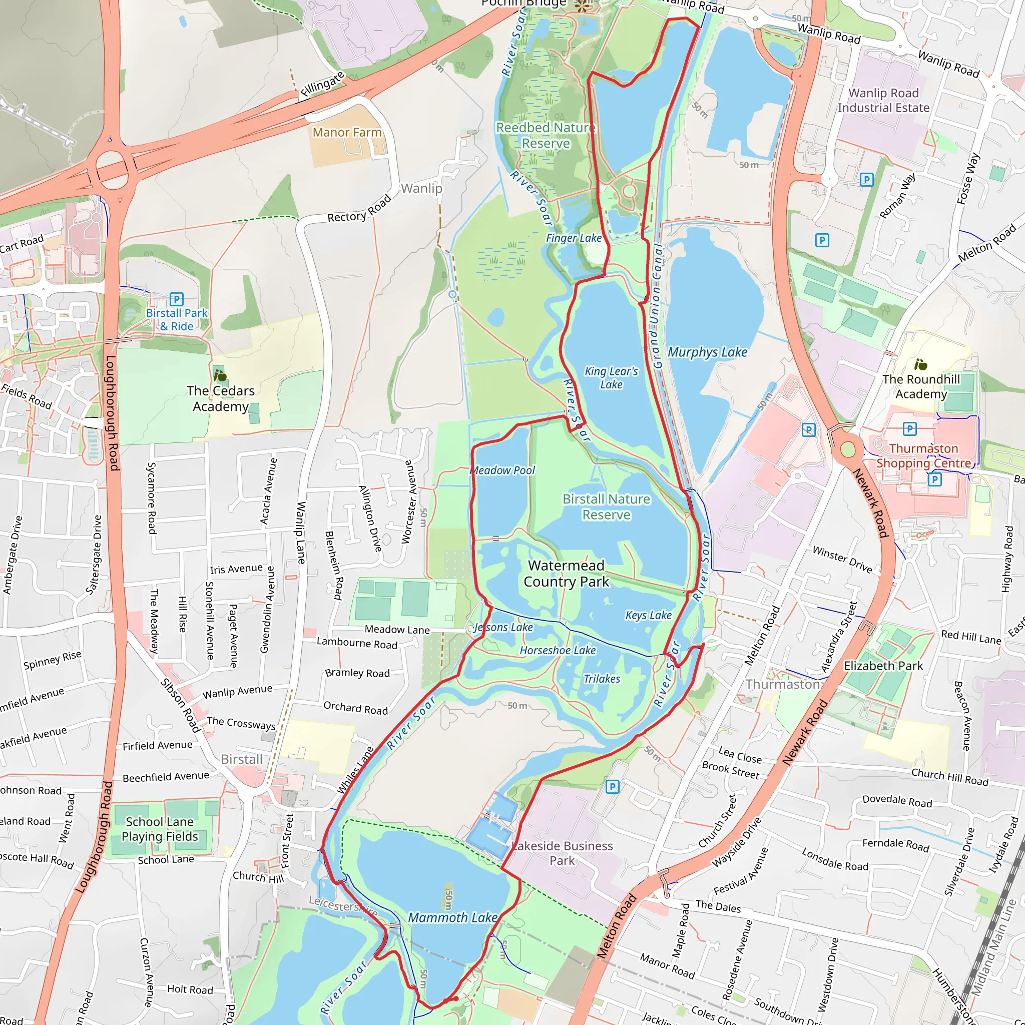 Watermead Country Park and Reedbed Nature Reserve Loop mobile static map