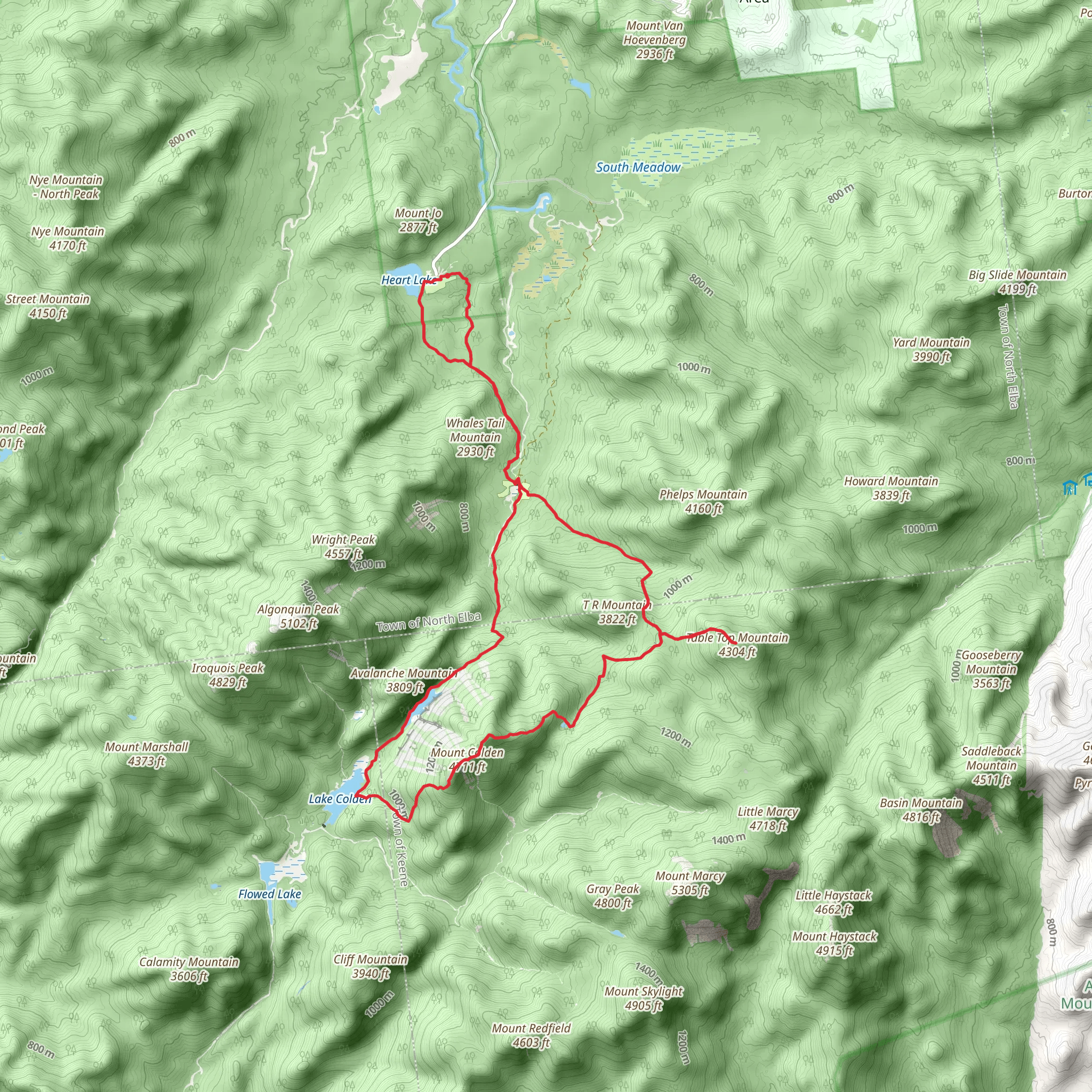 Table Top Mountain, Mount Colden, Lake Colden and Avalanche Lake Loop mobile static map