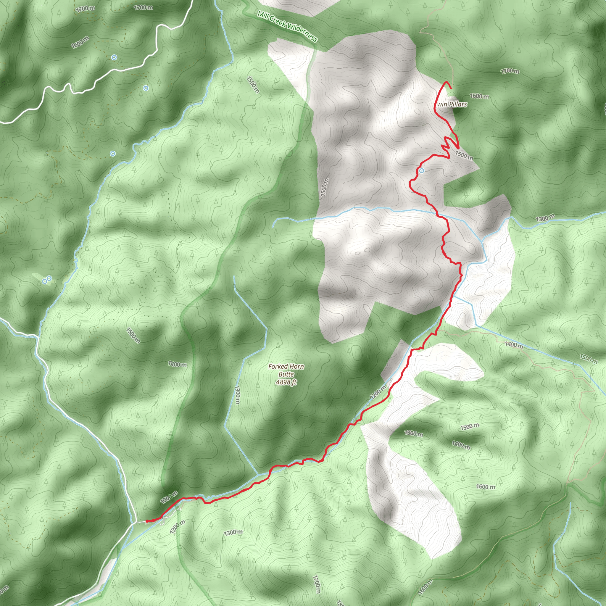 Twin Pillars via East Fork Mill Creek mobile static map