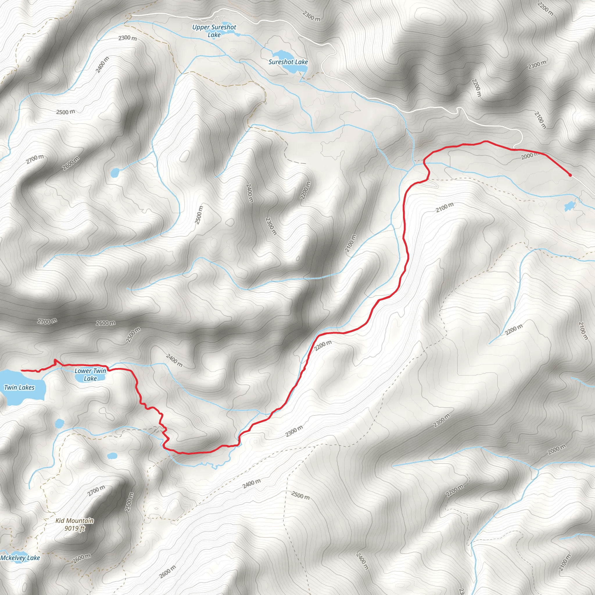 Twin Lakes via North Meadow Creek mobile static map