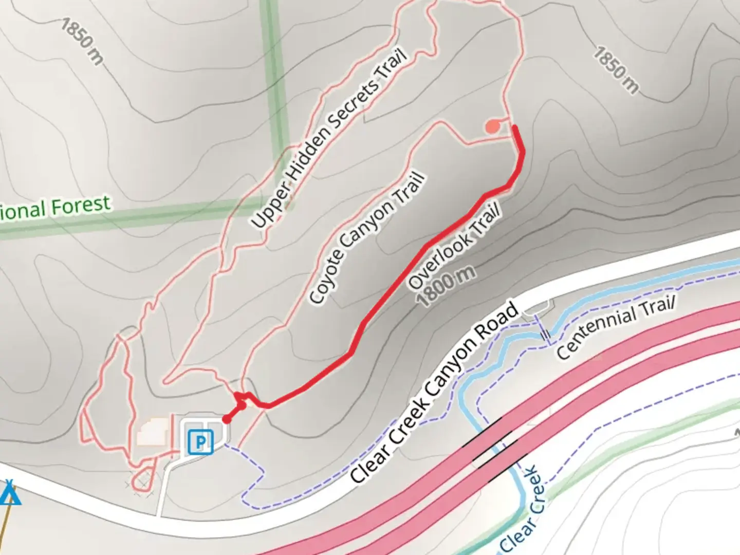 An image depicting the trail Court of Ceremonies Short Trail and its surrounding area.