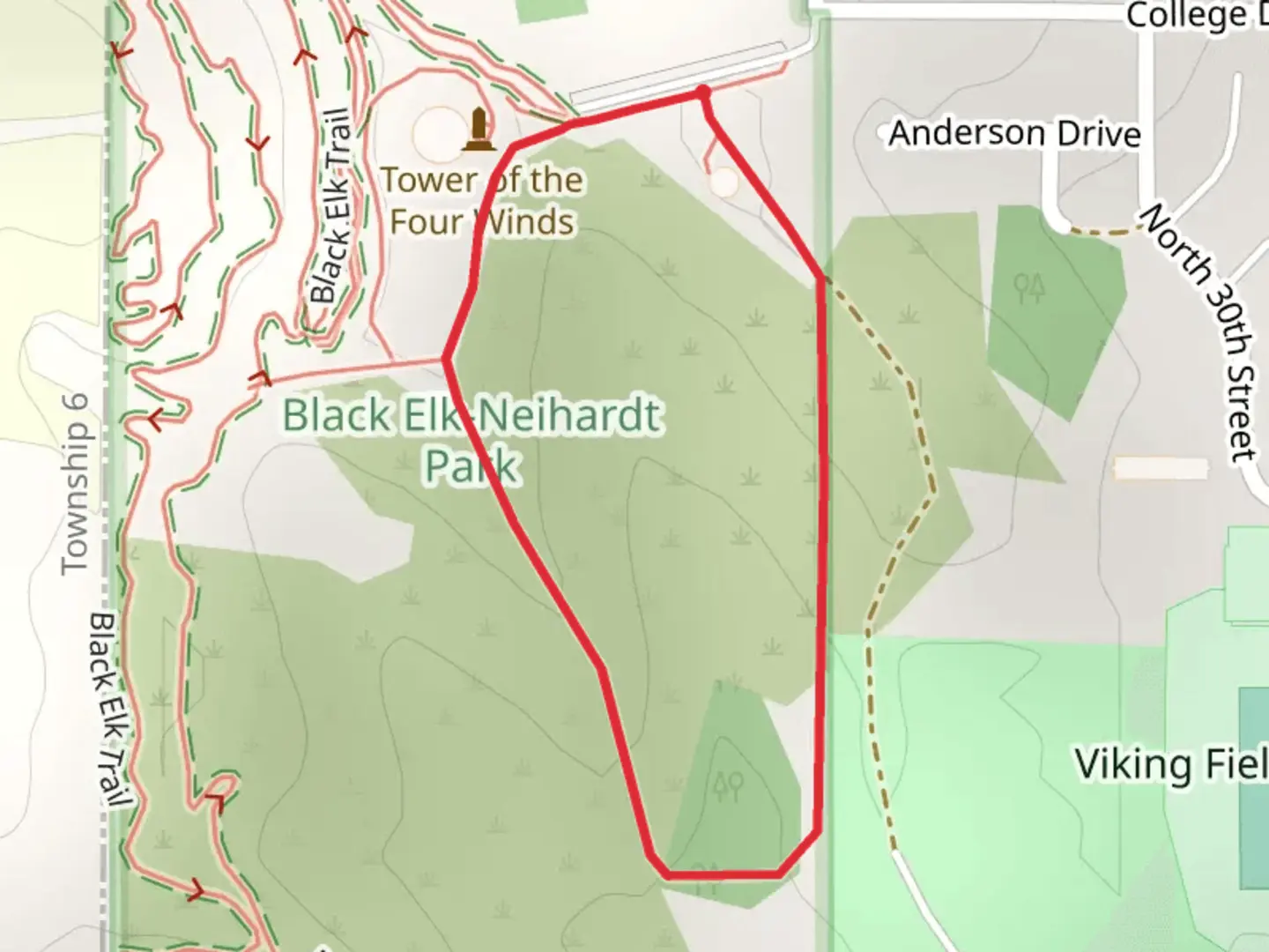 An image depicting the trail Black Elk Neihardt Park Side Loop and its surrounding area.