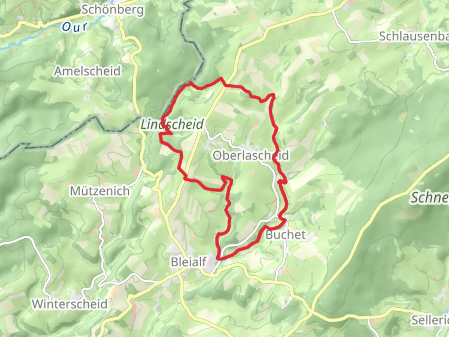 An image depicting the trail Bachpfad Loop and its surrounding area.