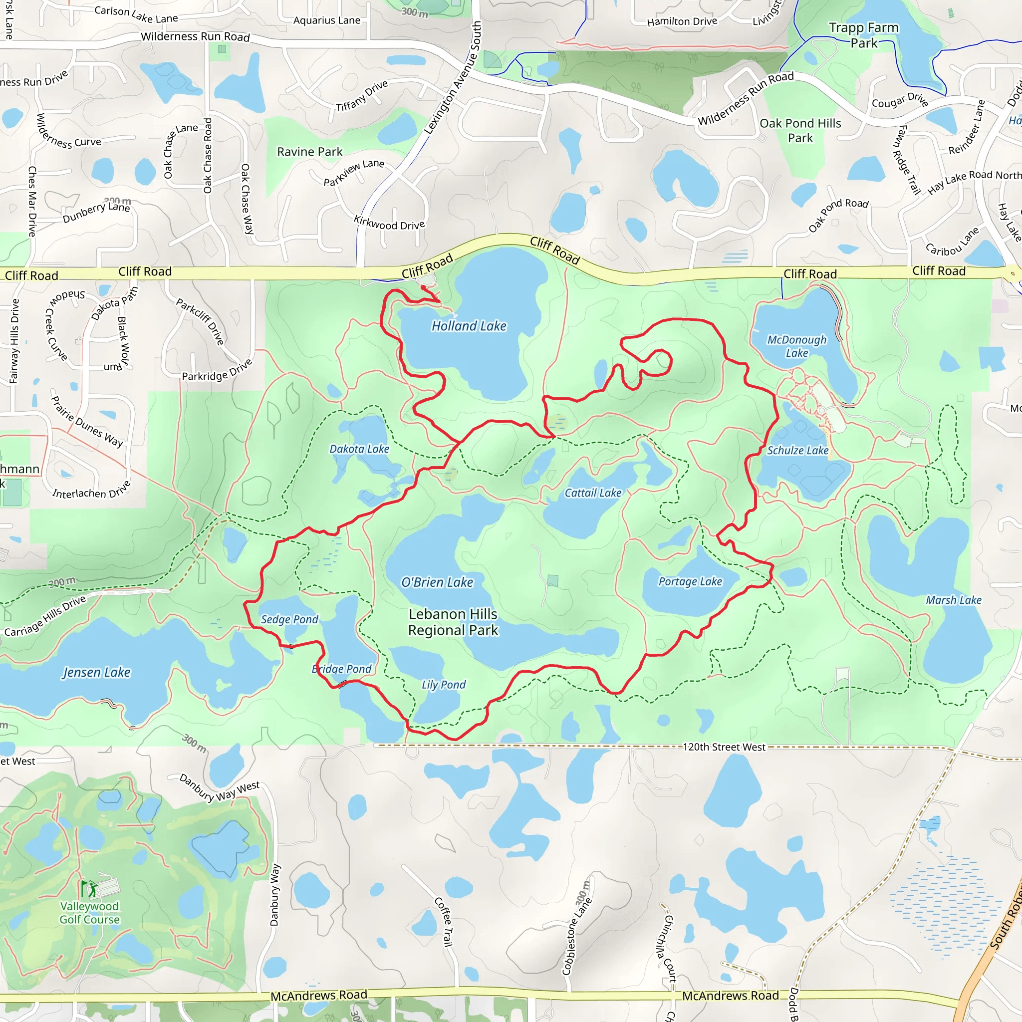 Holland Lake, Lily Pond, O'Brien Lake and Cattail Lake Loop mobile static map