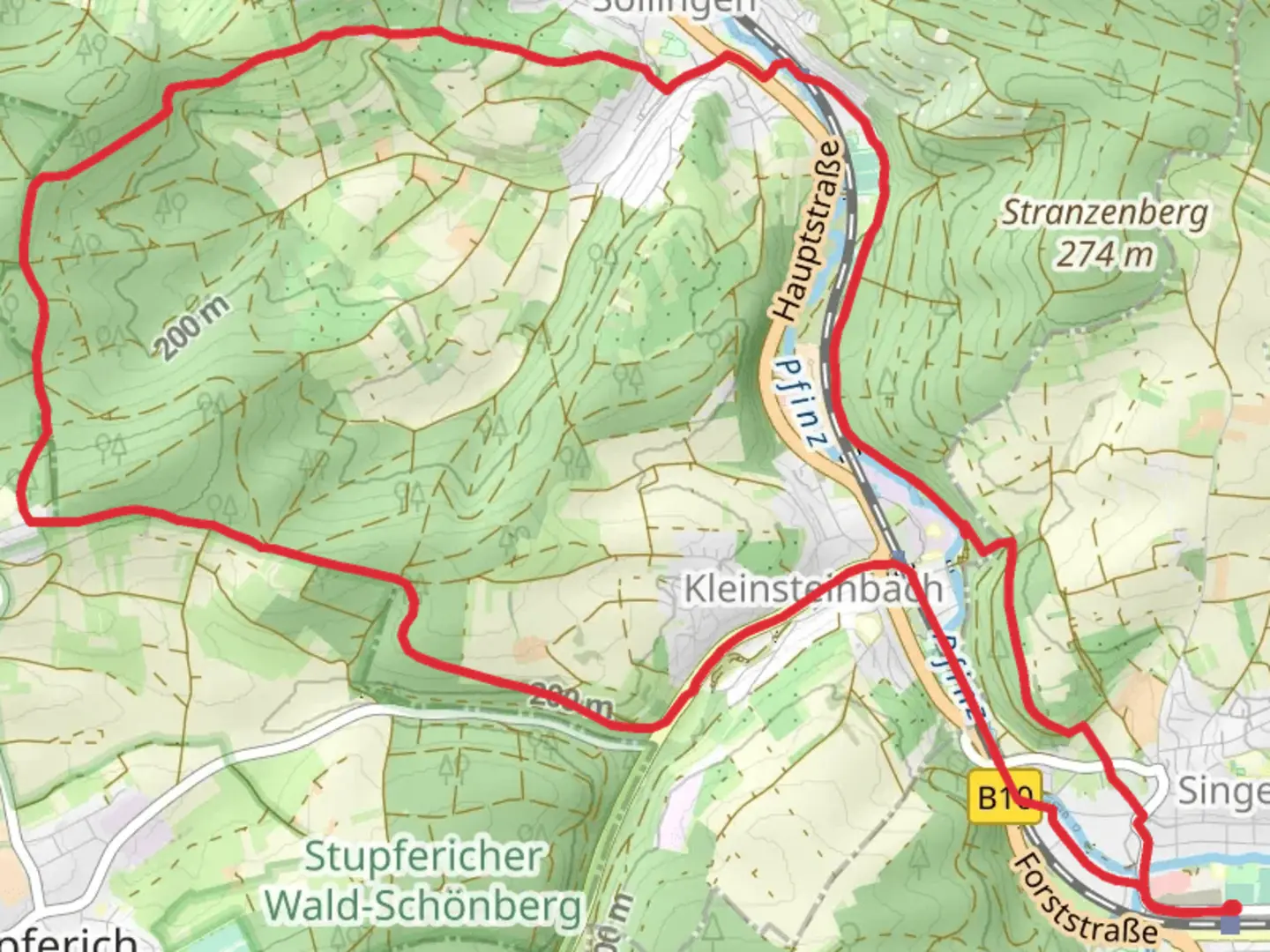 An image depicting the trail Remchingen and Sollingen Loop and its surrounding area.