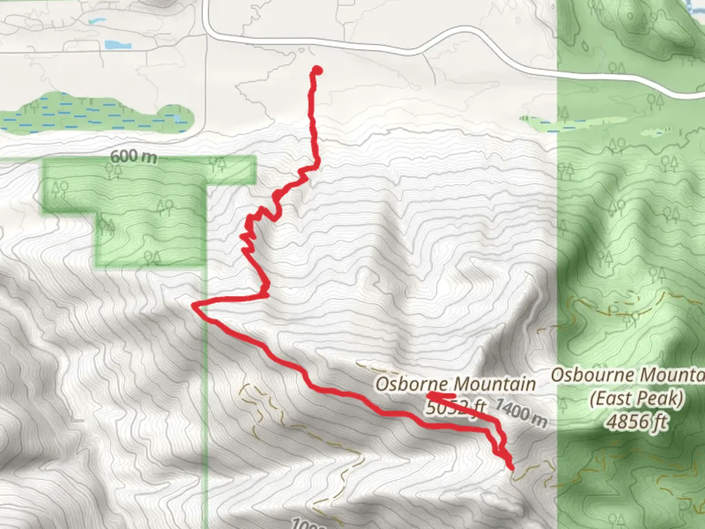 An image depicting the trail Osborne Mountain Out and Back and its surrounding area.