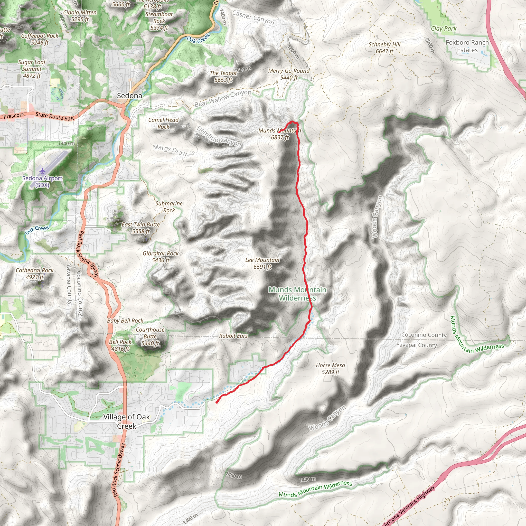 Munds Mountain via Jacks Canyon Trail mobile static map