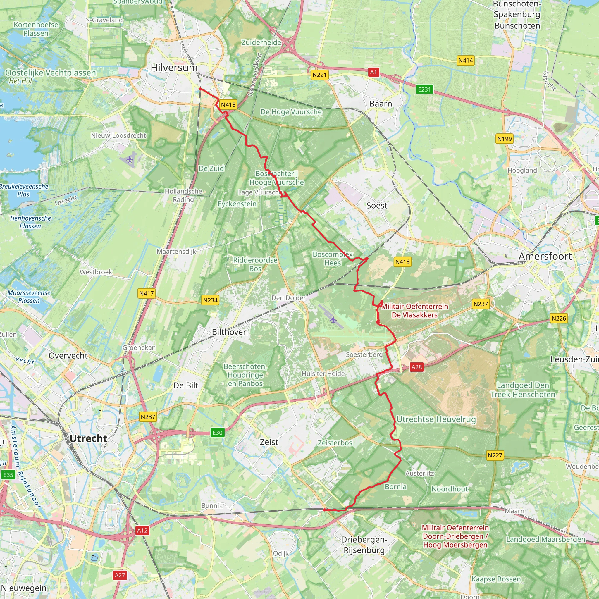 Beerschoten to Hilversum via Groot Heidestein and Beukenwoud mobile static map