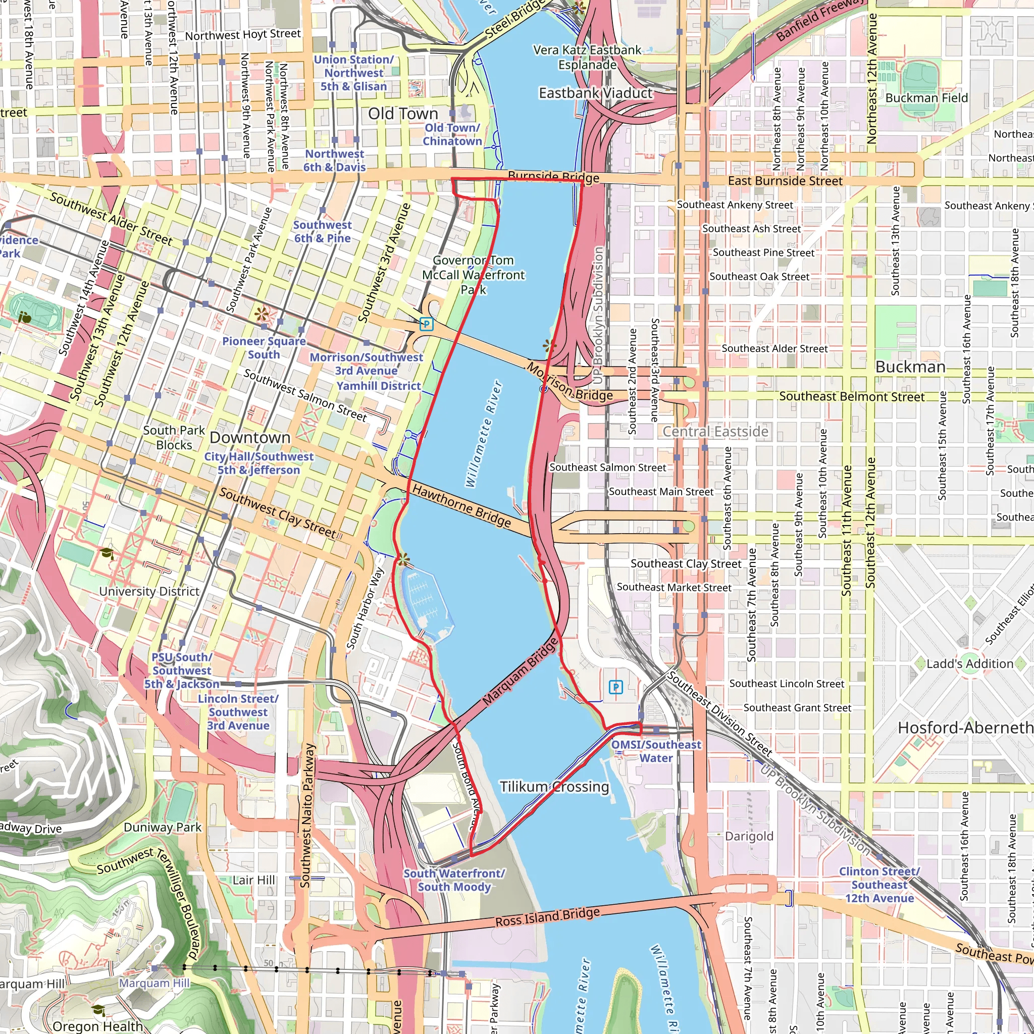 Willamette Greenway and Tilikum Crossing Loop Trail mobile static map