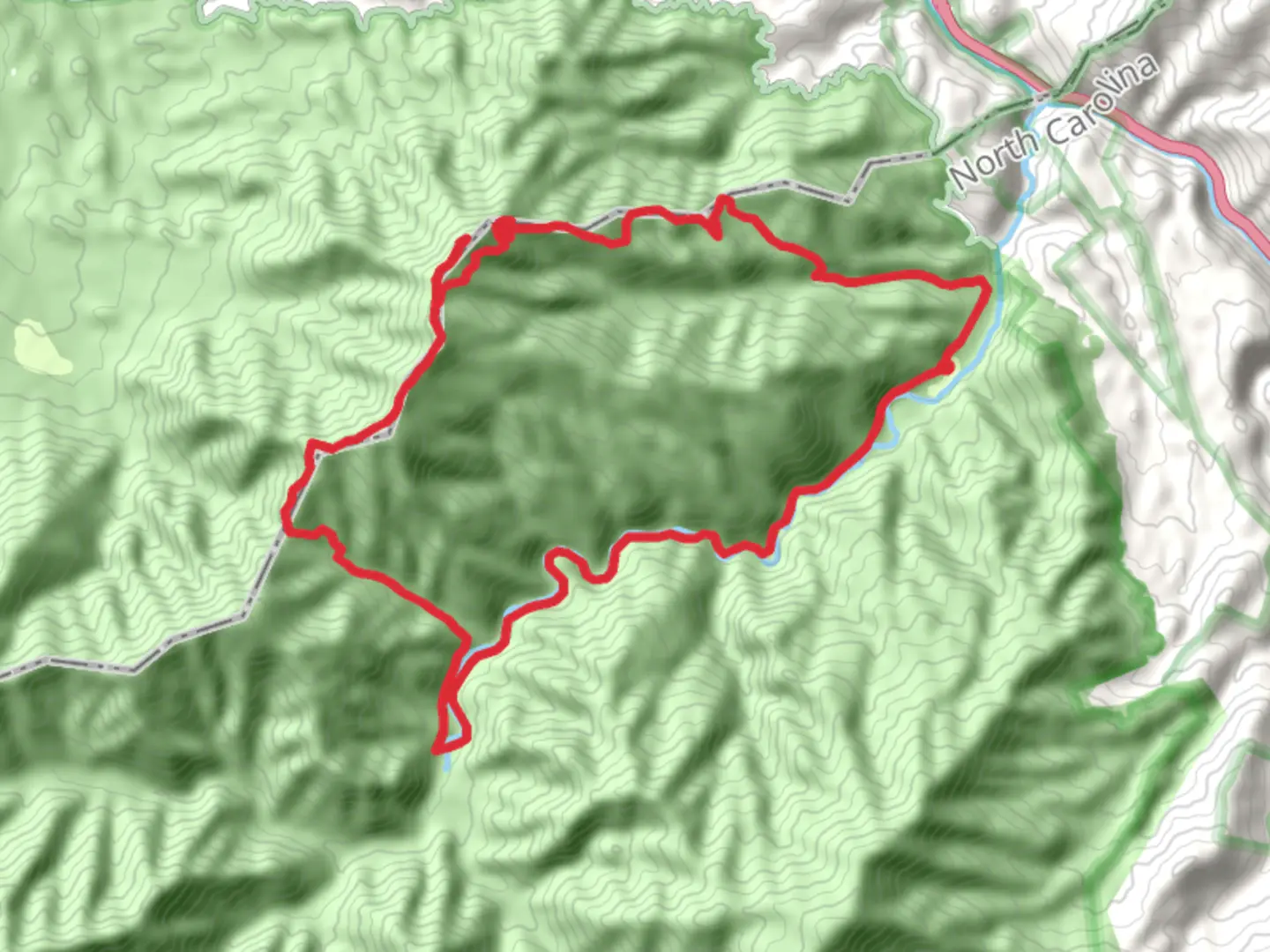 An image depicting the trail Chestnut Branch, Sharptop Gap, Mount Cammerer and Big Creek Loop Trail and its surrounding area.