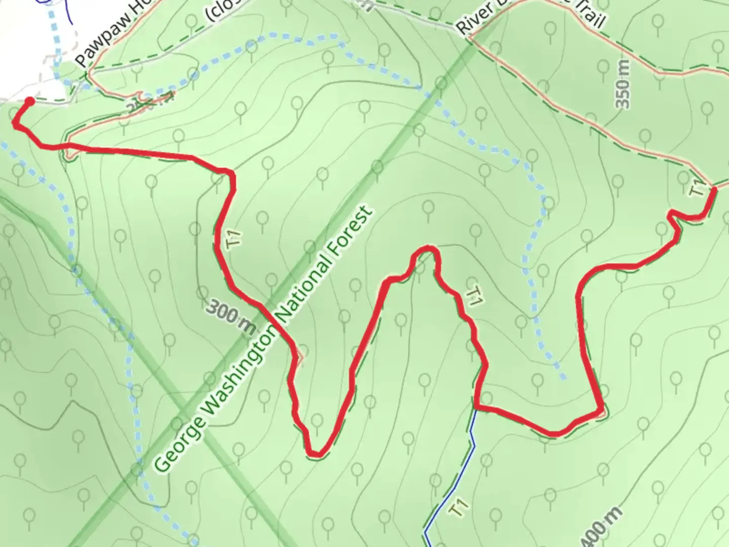 An image depicting the trail Pawpaw Hollow Trail and its surrounding area.