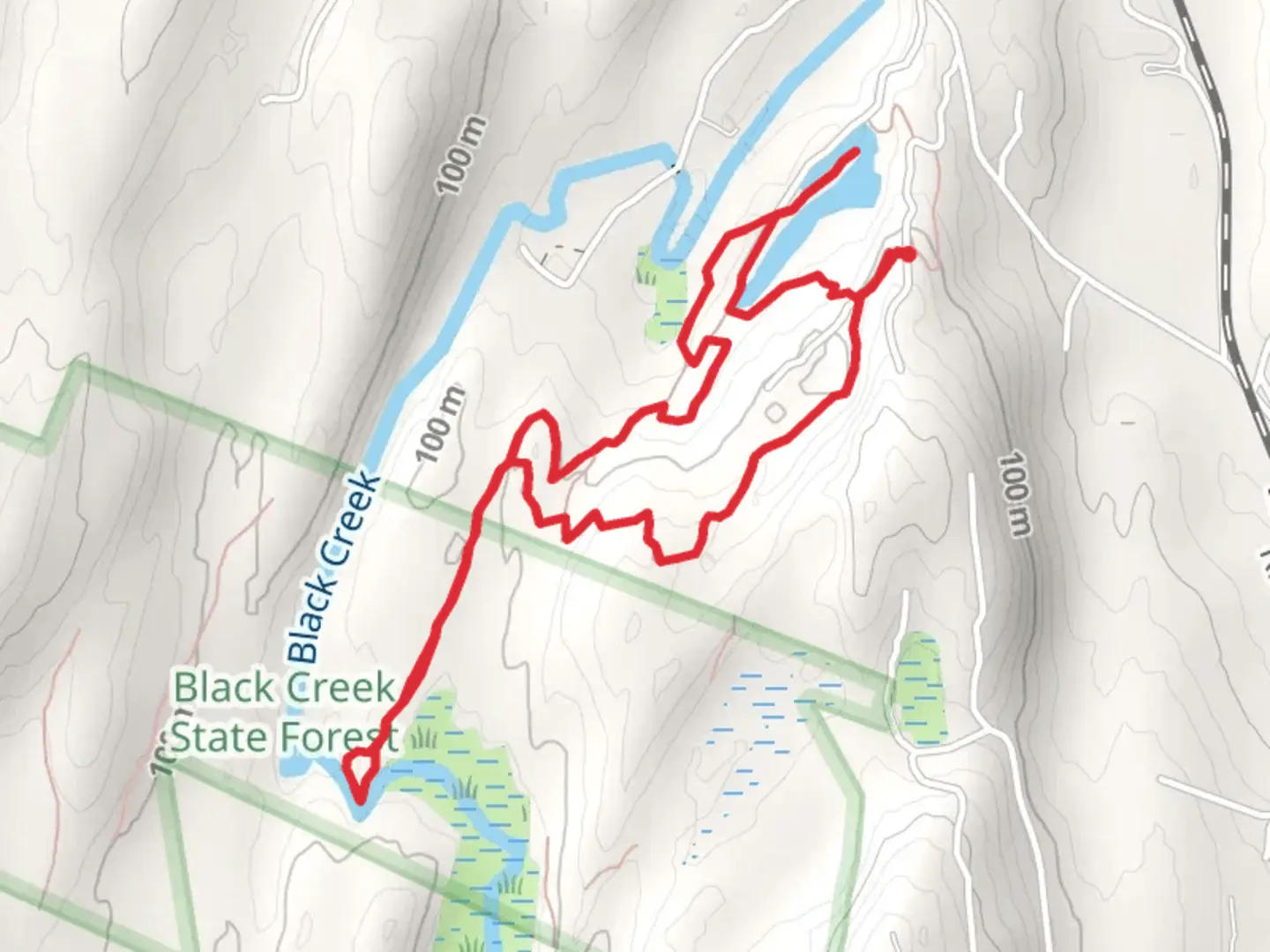 An image depicting the trail Black Creek State Forest and its surrounding area.