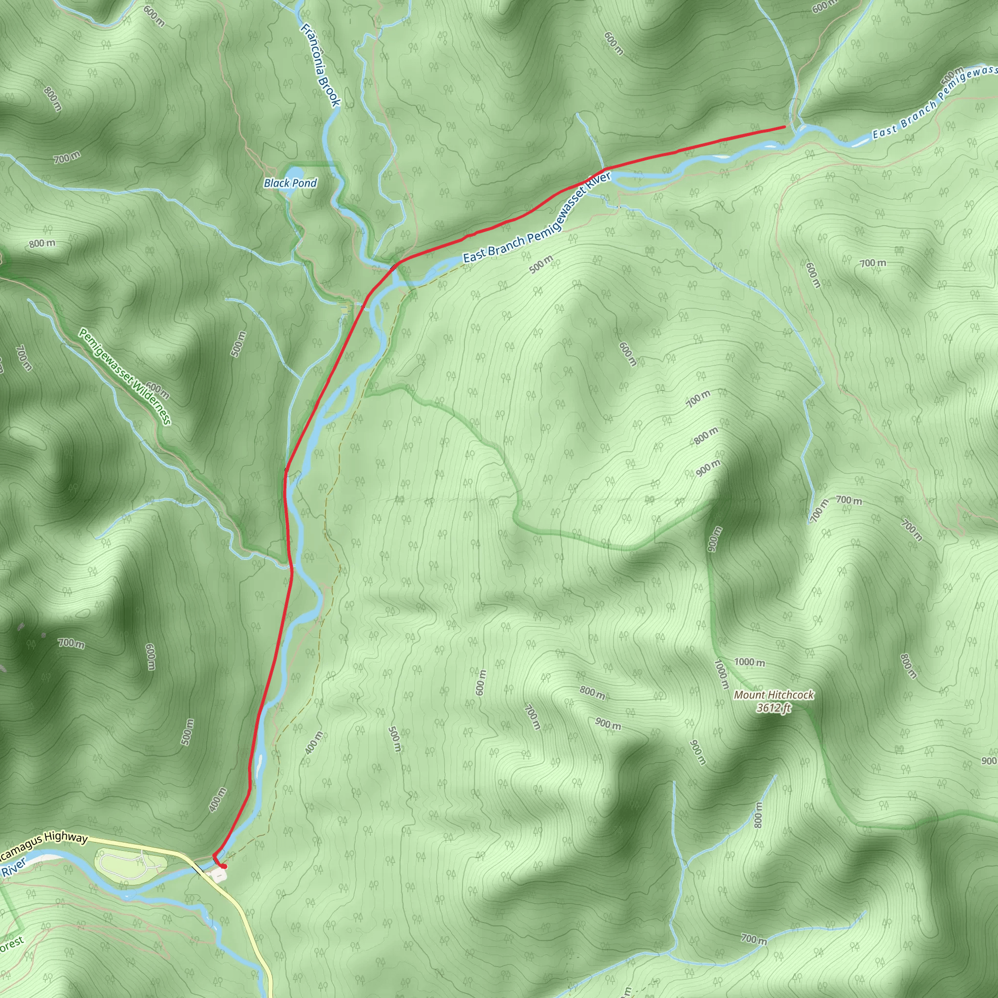 East Branch Pemigewasset River via Bondcliff Trail mobile static map