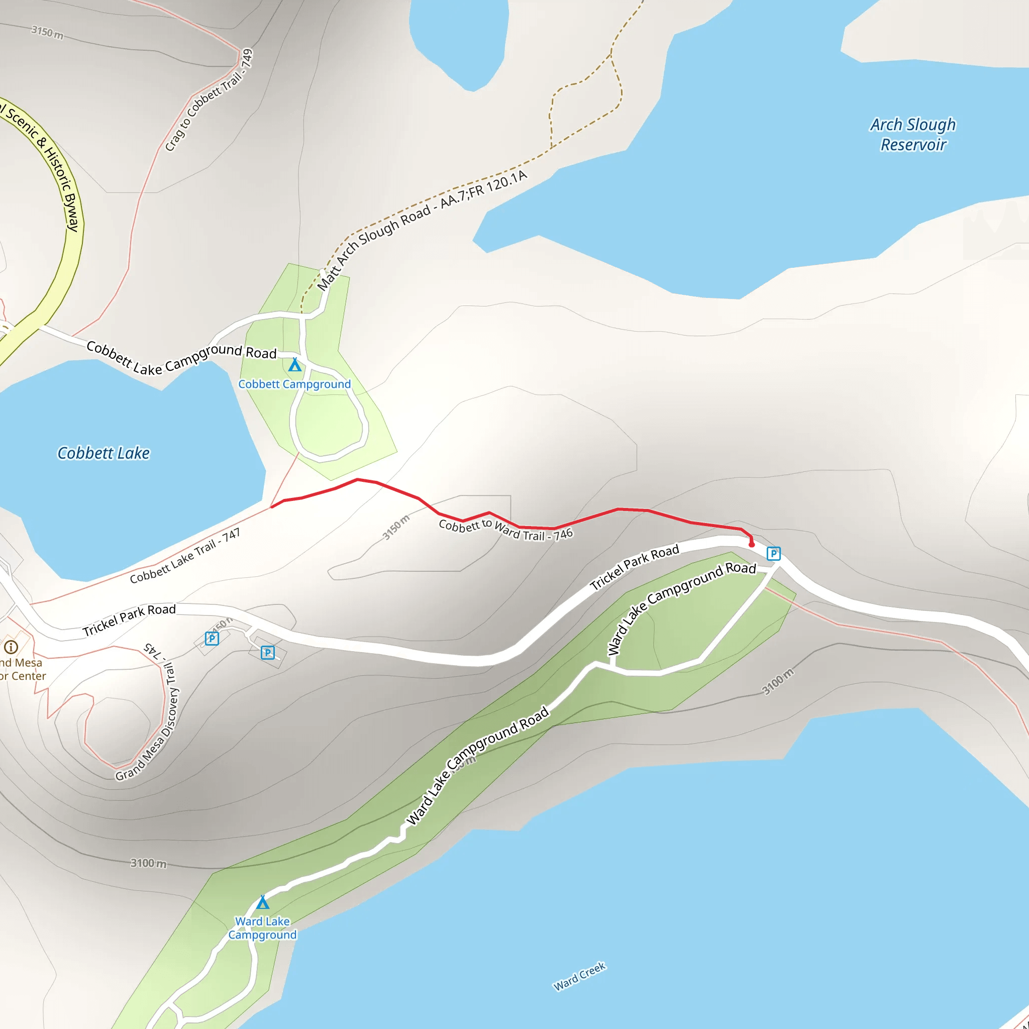 Cobbett Lake via Cobbett to Ward Trail mobile static map