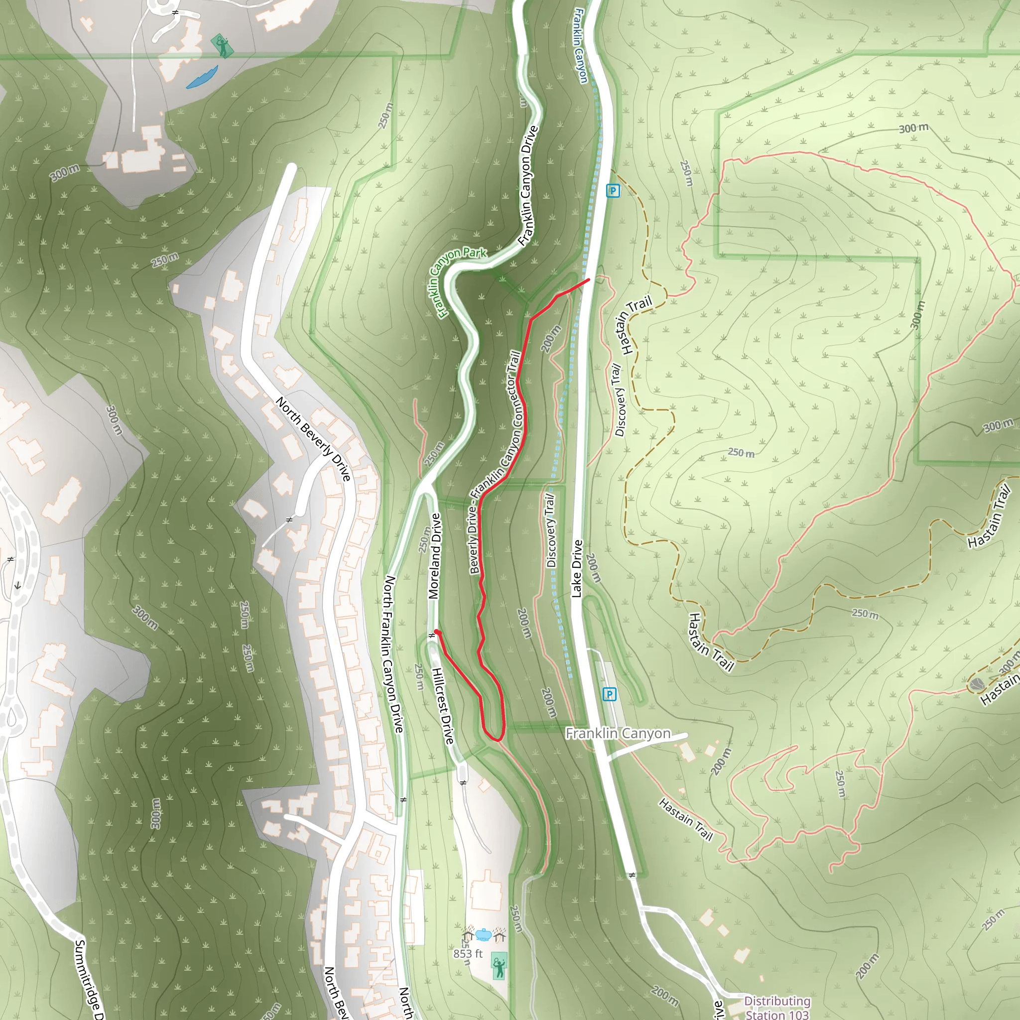 Beverly Drive to Franklin Canyon Connector Trail mobile static map