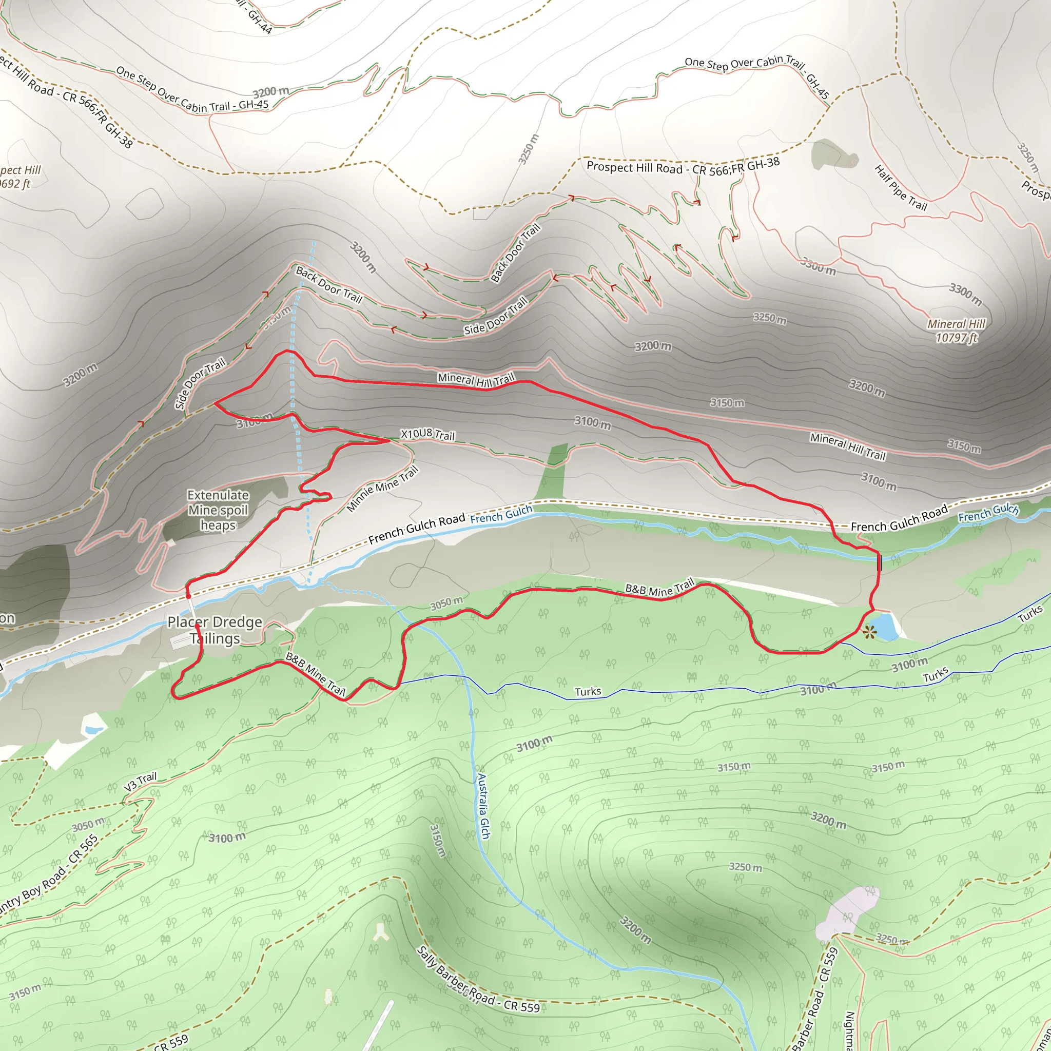 B and B Trail and Minnie Mine Trail Loop mobile static map