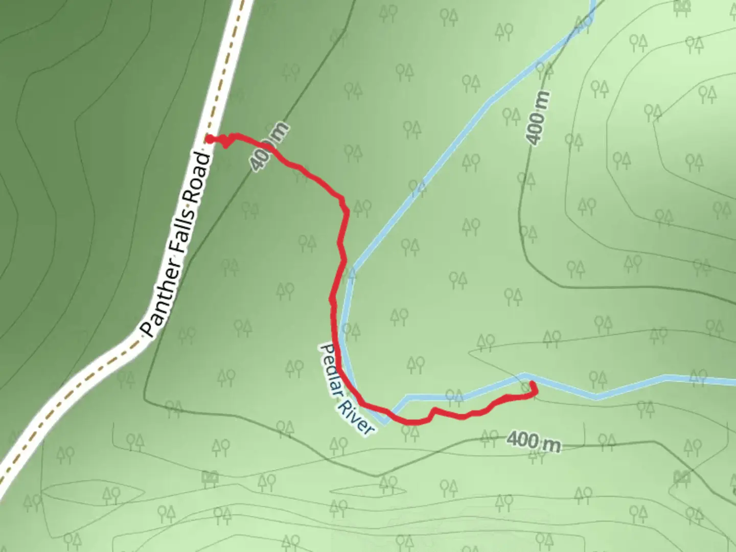 An image depicting the trail Panther Falls Trail and its surrounding area.