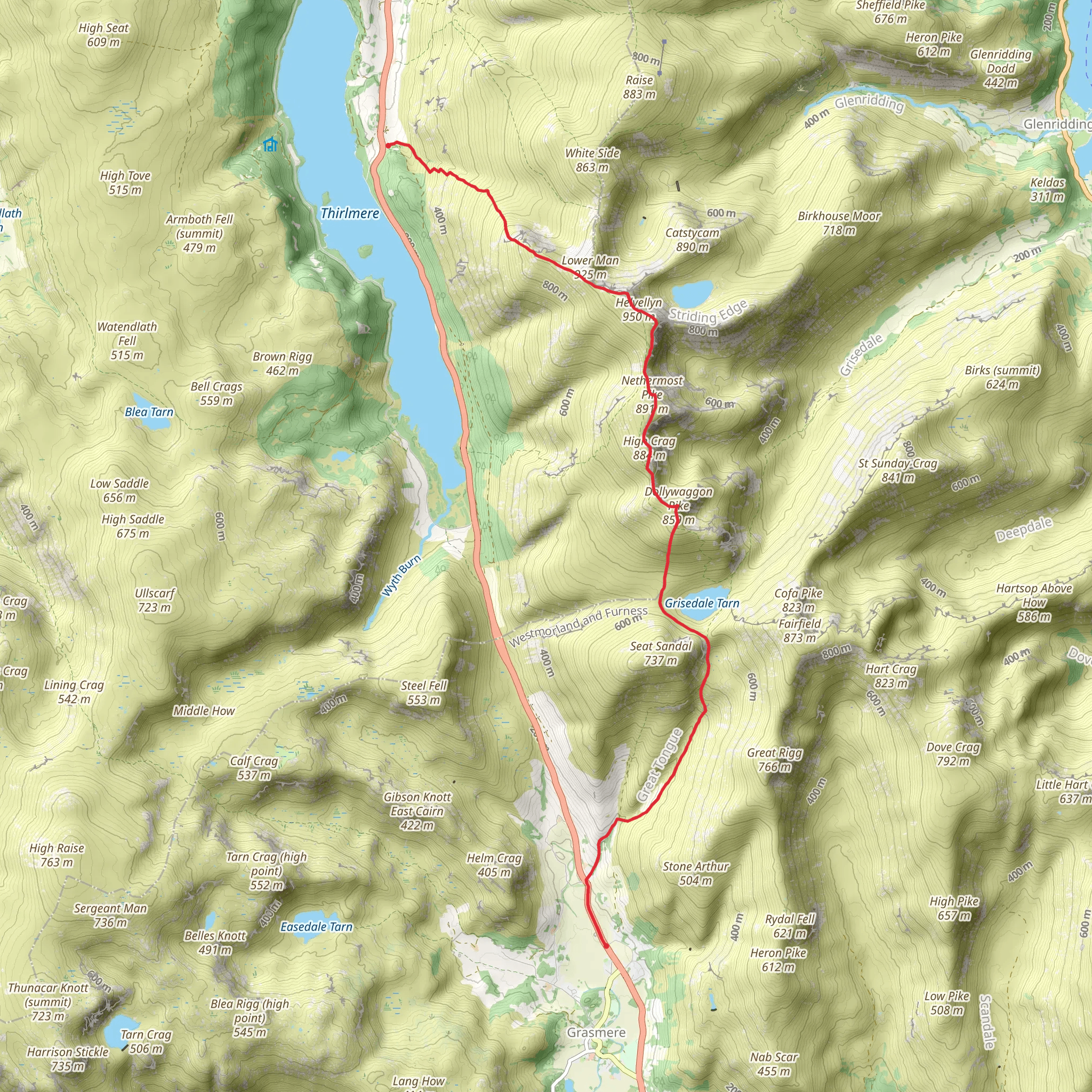 Thirlmere to Grasmere Walk mobile static map