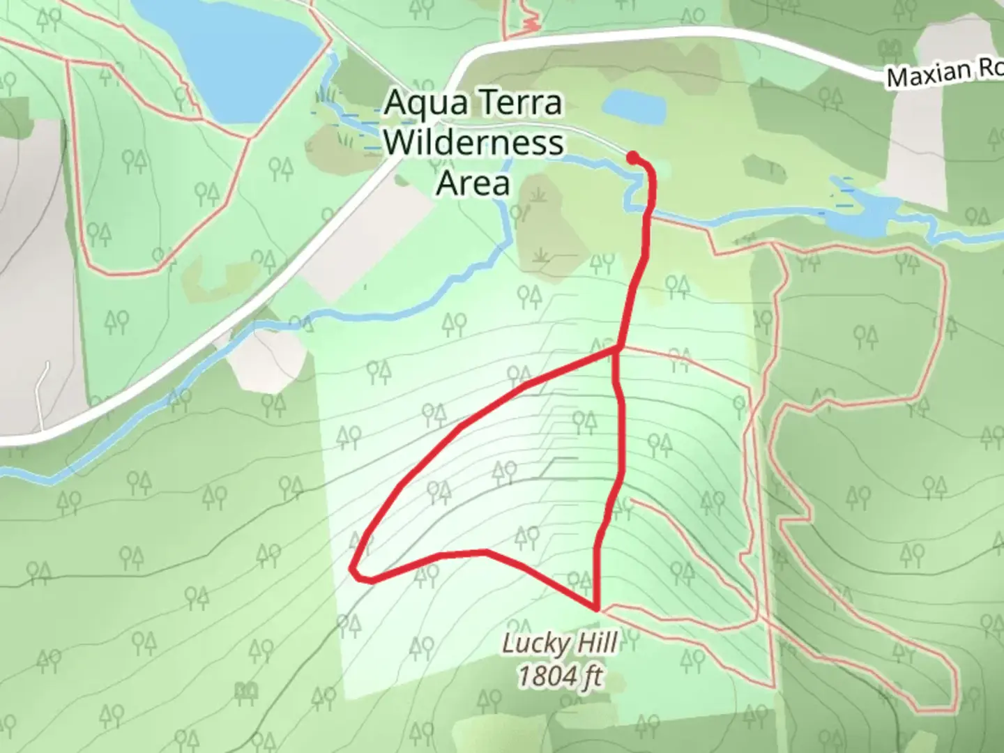 An image depicting the trail Lucky Hill Loop and its surrounding area.