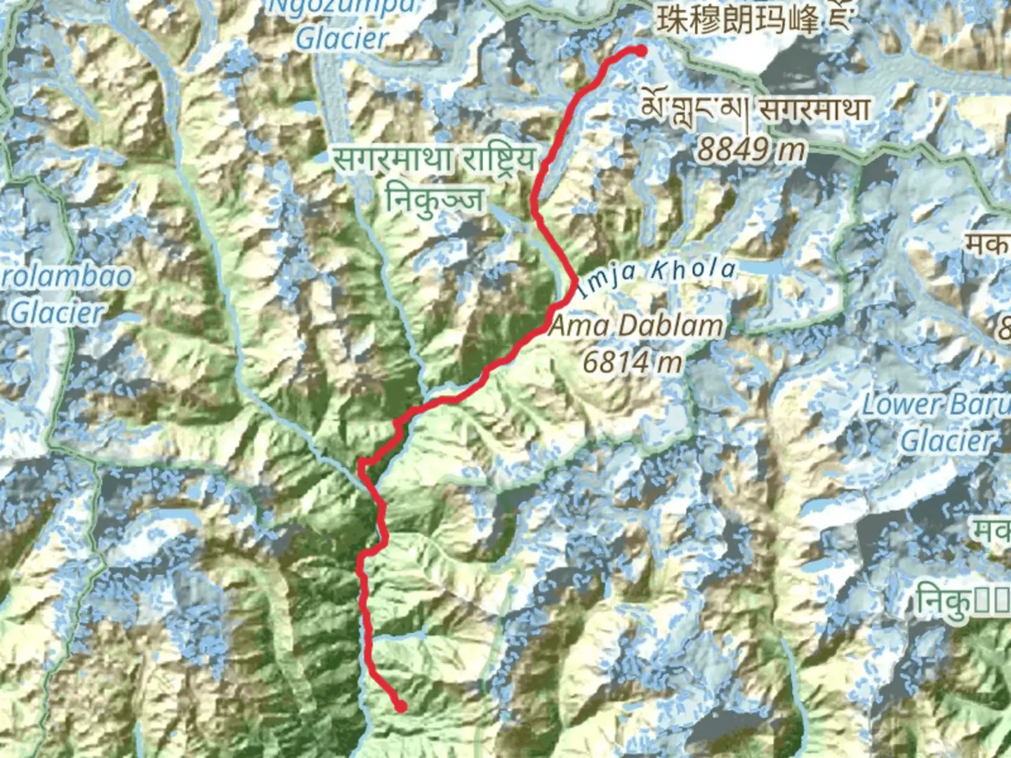 An image depicting the trail Everest Base Camp Trek and its surrounding area.