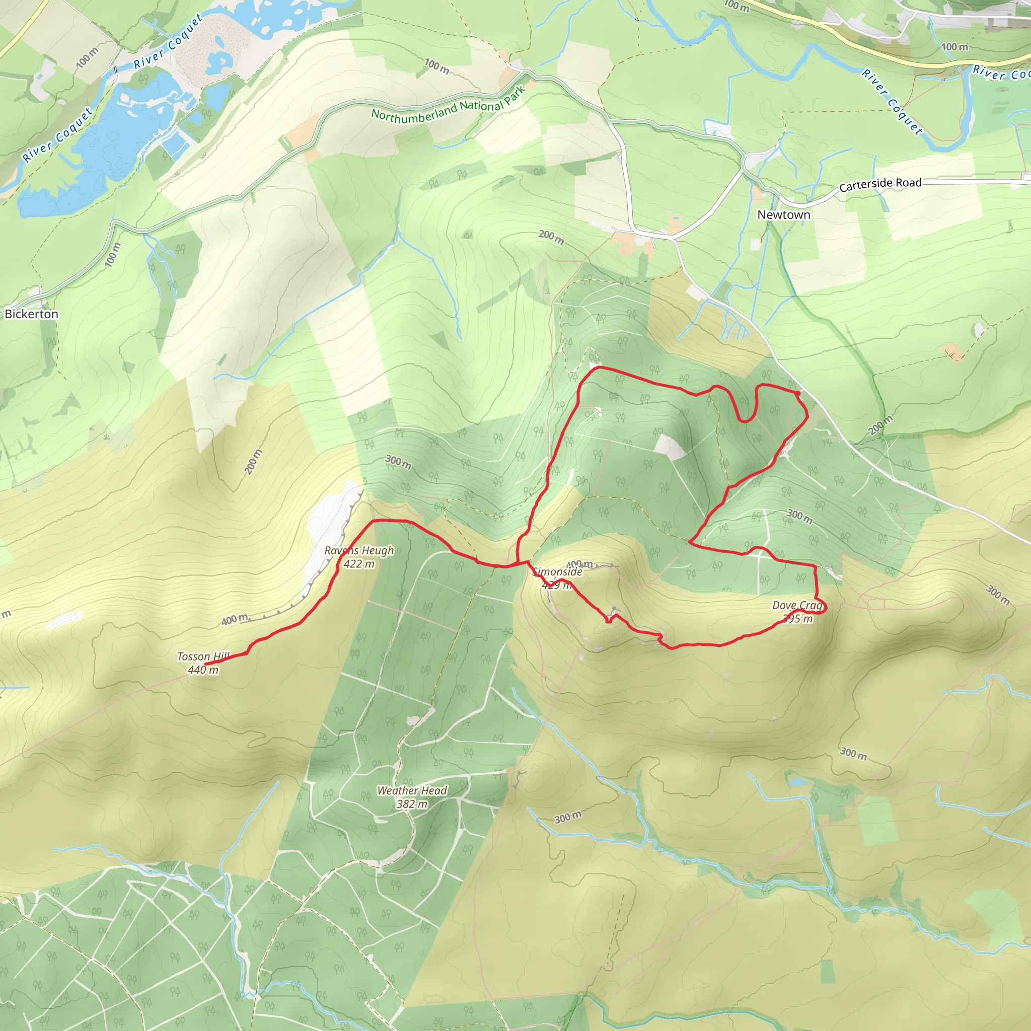 Tosson Hill, Simonside and Dove Crag Loop mobile static map