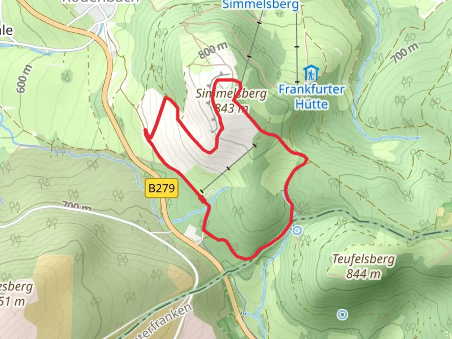 An image depicting the trail Simmelsberg and Schwedenschanze Loop and its surrounding area.