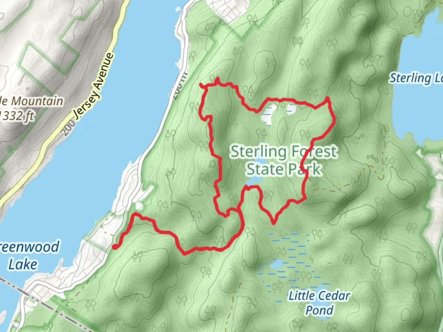 An image depicting the trail Bare Rock and Sterling Ridge Trail via Fire Tower Trail and its surrounding area.