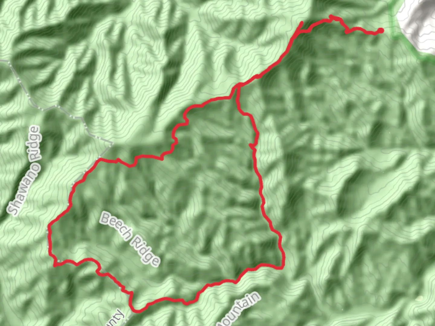 An image depicting the trail Mount Sterling, Balsam Mountain, Balsam High Top and Ledge Bald Loop Trail and its surrounding area.