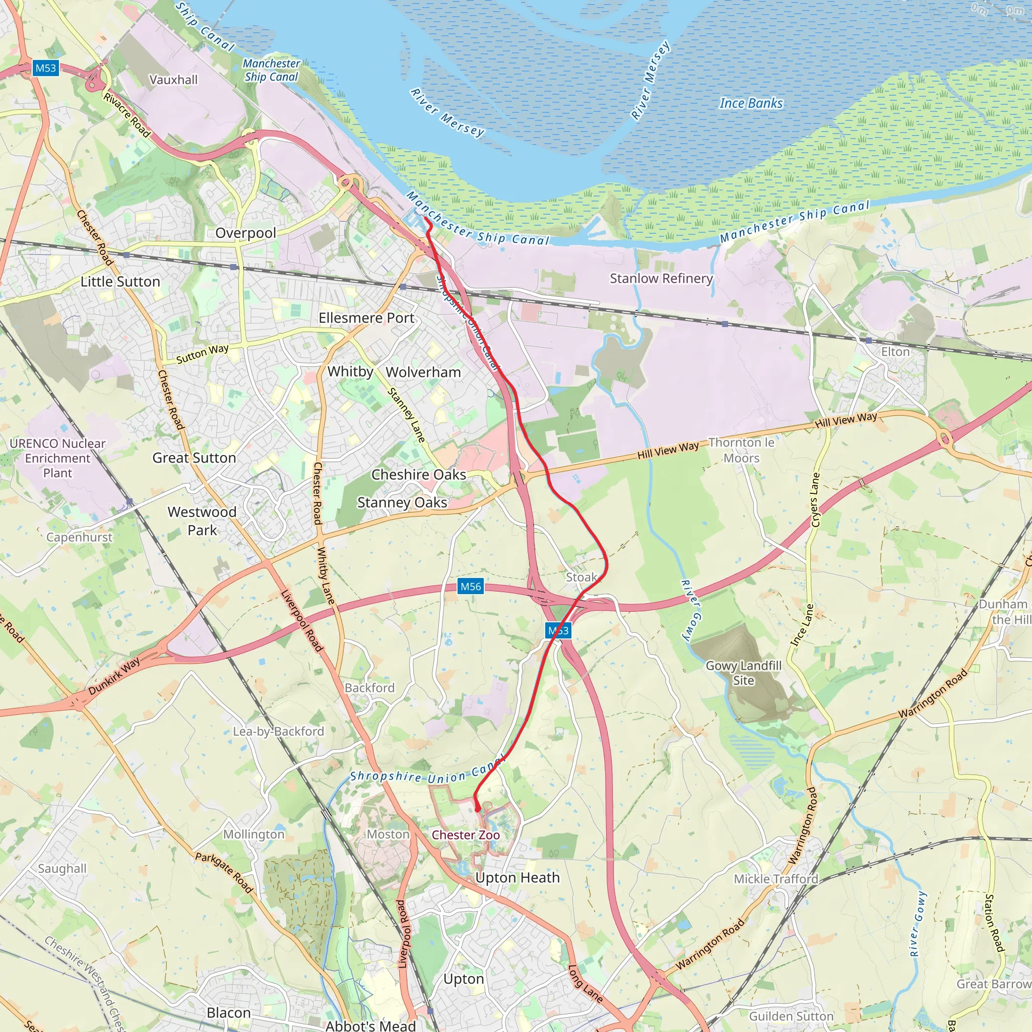 Ellesmere Point Walk from Chester Zoo mobile static map