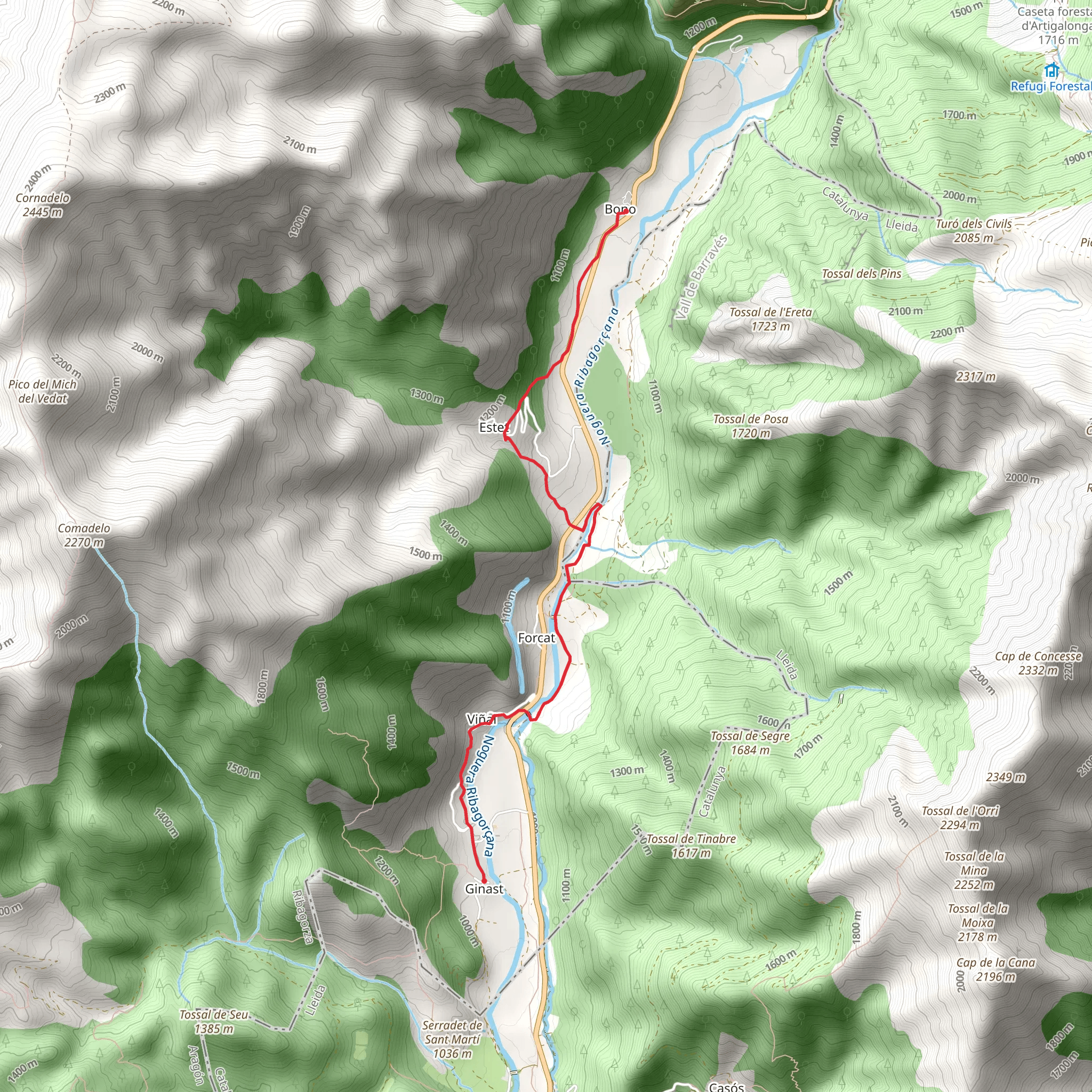 Route of the Noguera Ribagorzana PR HU 104 mobile static map