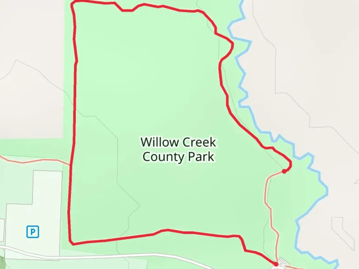An image depicting the trail Willow Creek County Park Loop and its surrounding area.