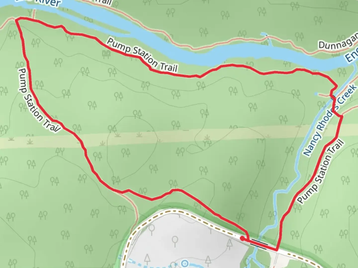 An image depicting the trail Pump Station Loop Trail and its surrounding area.