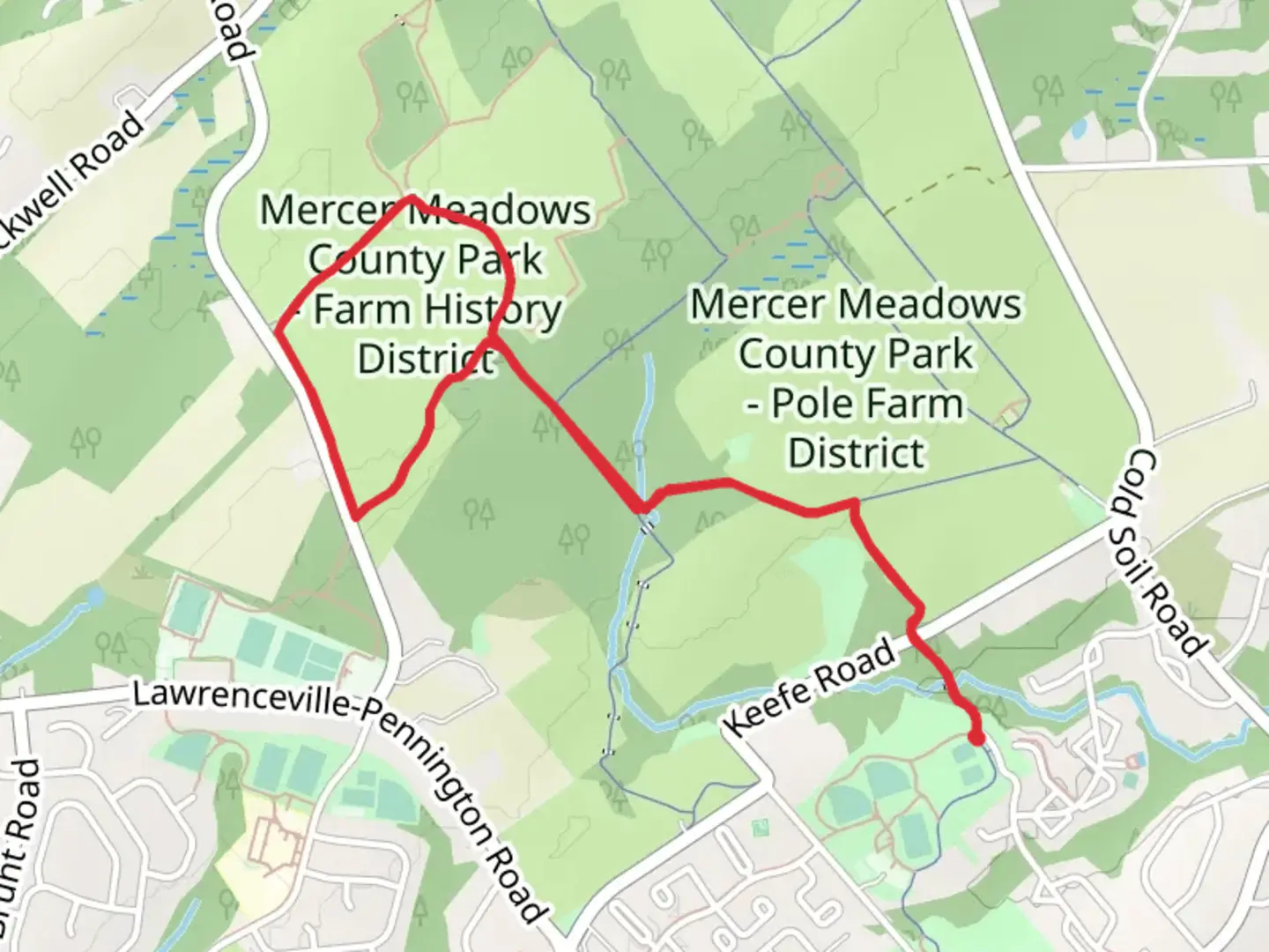 An image depicting the trail Reed - Bryan Farm Trail and Lawrence Hopewell Loop Trail and its surrounding area.