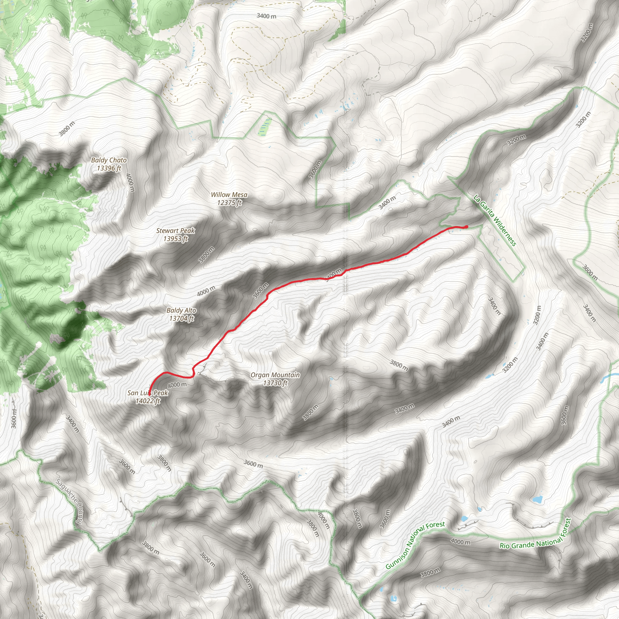 San Luis Peak via Stewart Creek Trail mobile static map