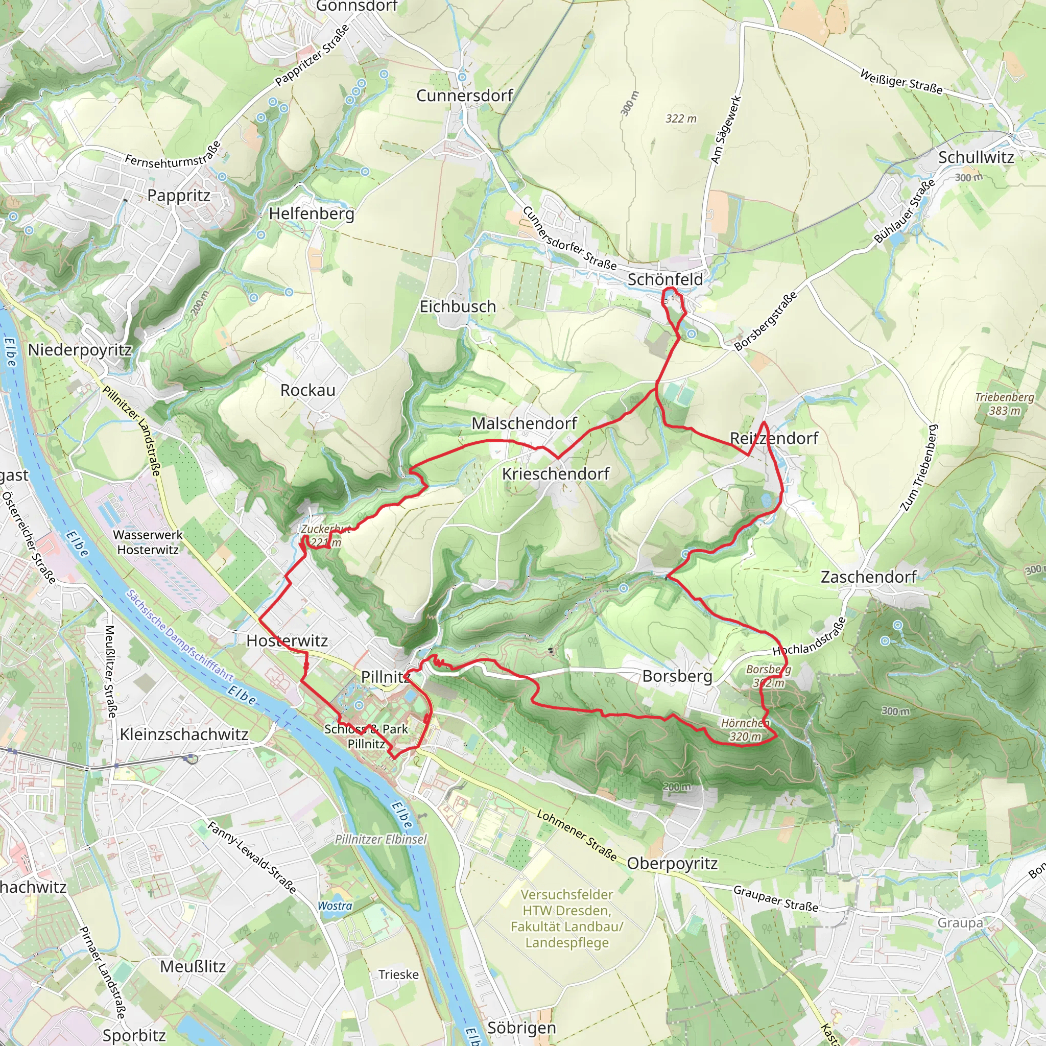 Schloss Pillnitz, Zuckerhut and Borsberg Loop mobile static map